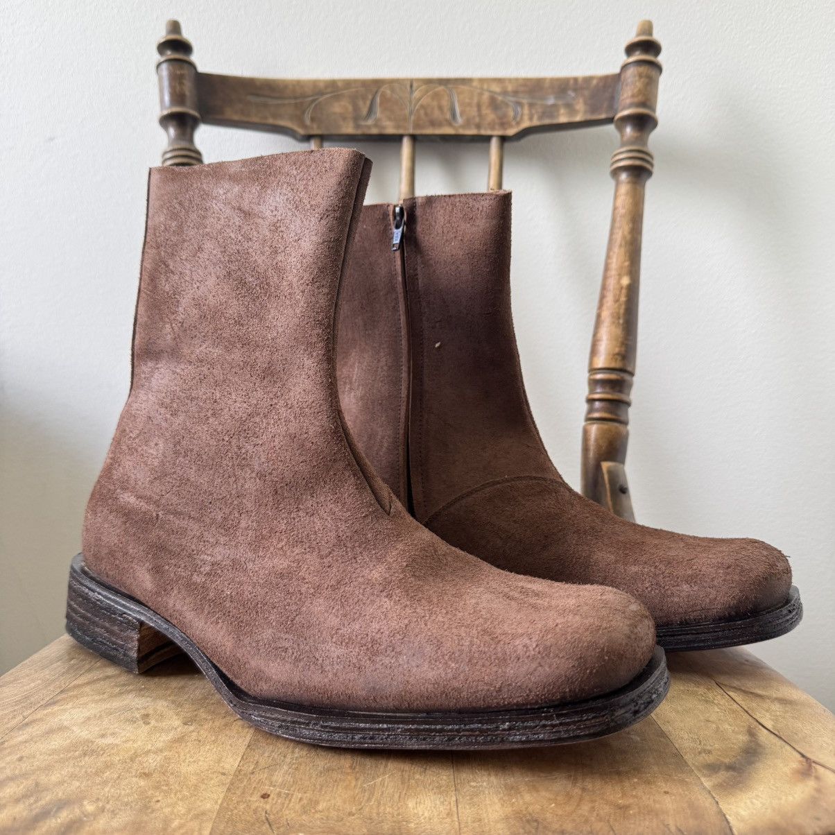 Maison Margiela AW2003 Martin Margiela Brown Suede Square Toe Boots Size US 11 / EU 44 - 1 Thumbnail