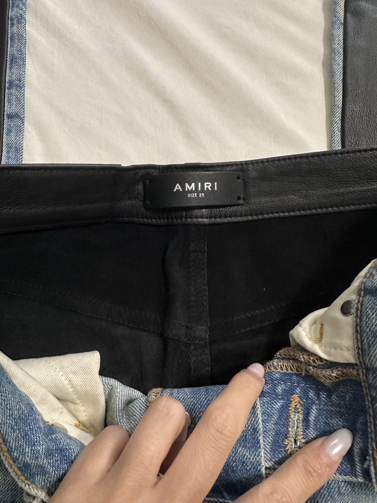 Amiri NWT AMIRI Combo/Panelled Straight-leg Leather Jeans/size 25 Size 25" / US 0 / IT 36 - 6 Thumbnail