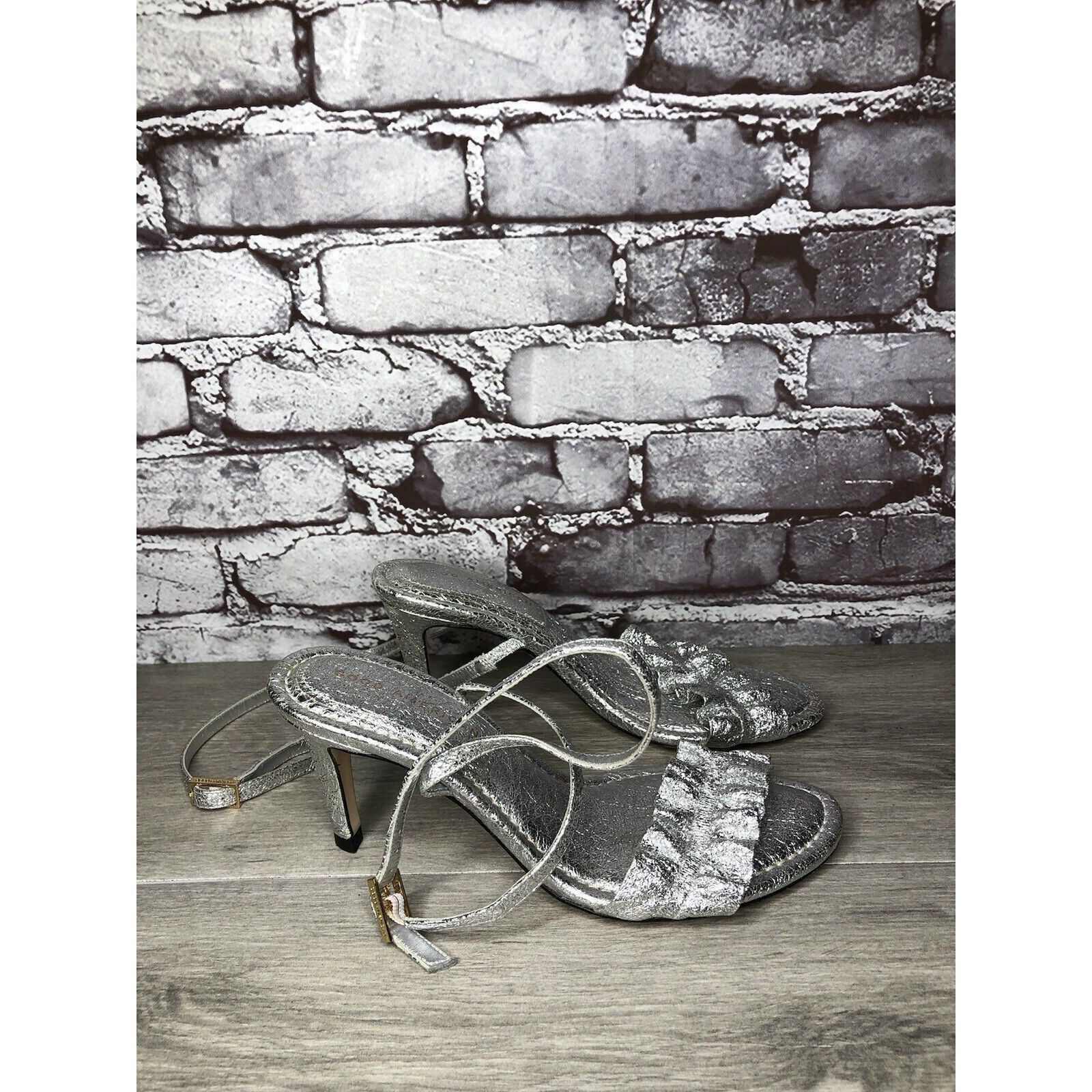 Other GOOD AMERICAN Metallic Silver Leather Strap Heeled Sandals W Size US 7.5 / IT 37.5 - 20 Thumbnail