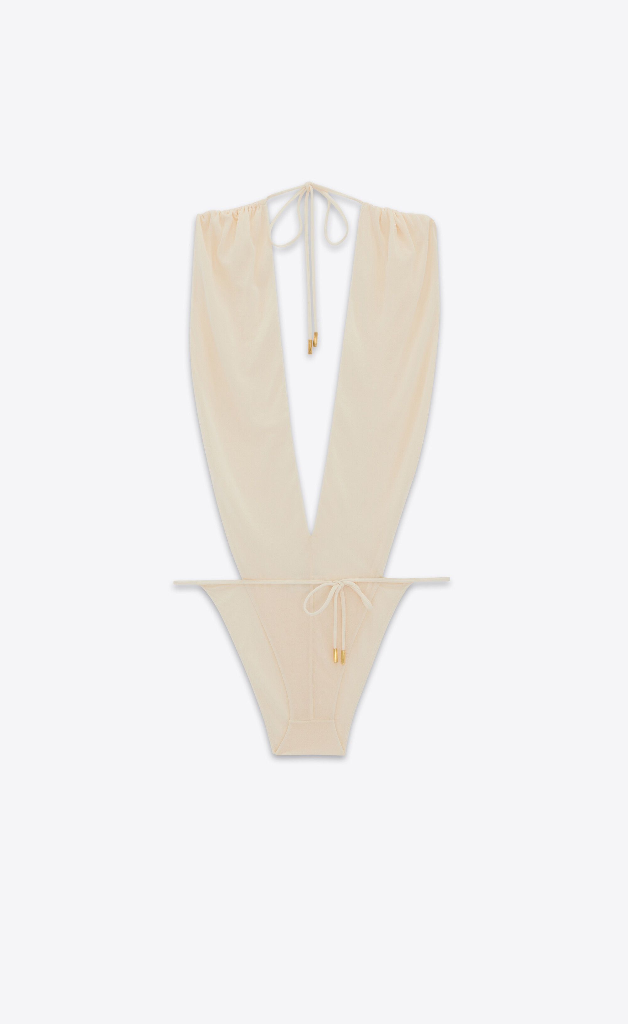 Saint Laurent Paris o1b1hav110525 783544 Backless V-Halter Bodysuit in Beige Size XS / US 0-2 / IT 36-38 - 1 Thumbnail