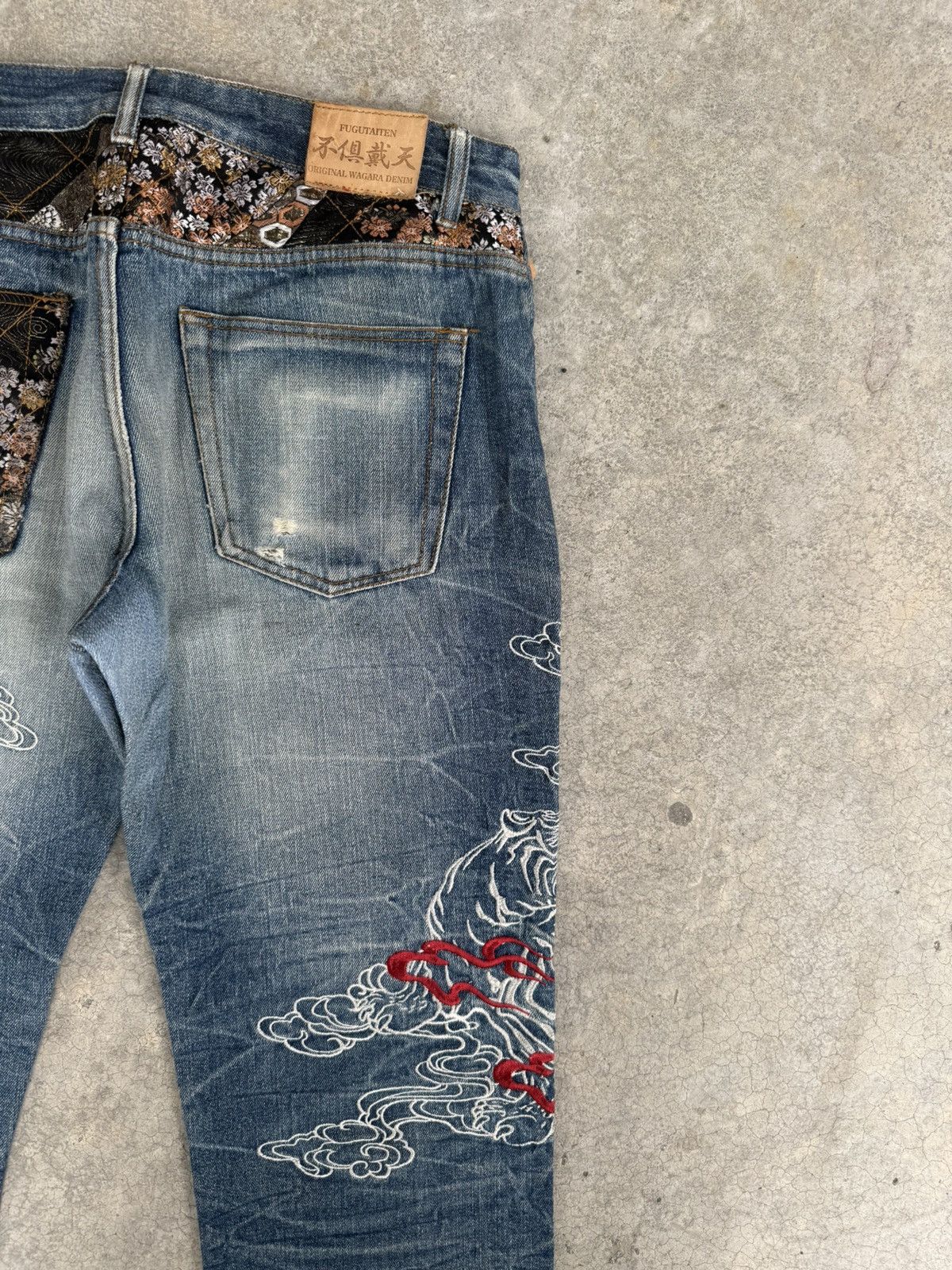 Japanese Brand Japanese Fugutaiten Embroidered Jeans Distressed Size US 33 - 10 Thumbnail