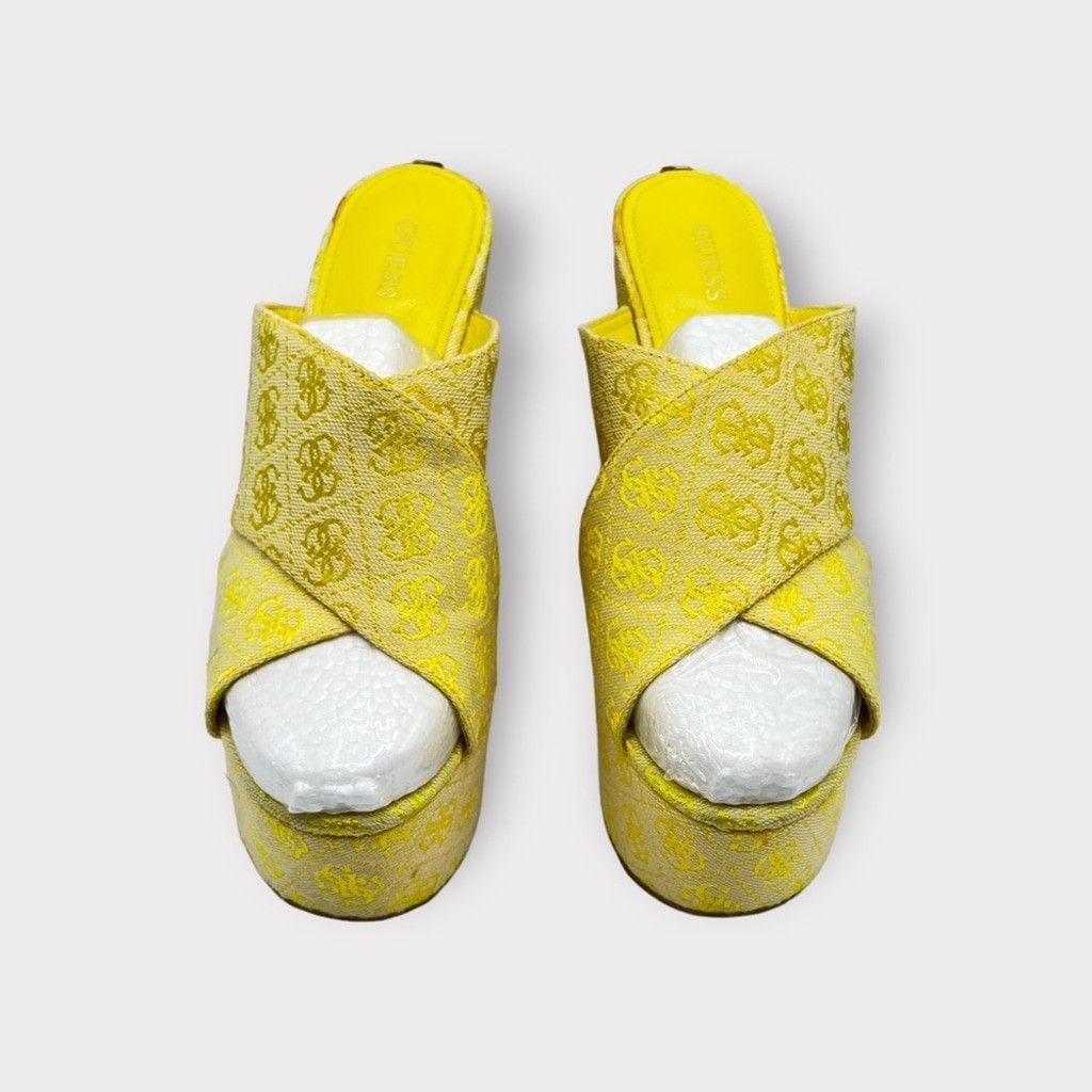 Guess Guess Teisha Womens 8 Platform Wedge Logo Wrap Sandal Yellow Size US 8 / IT 38 - 3 Thumbnail