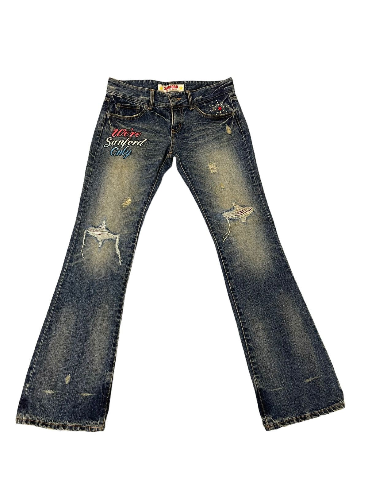 Japanese Brand Flare Jeans Sanford Distress Low Rise Boot Cut 8🟦1 Size US 30 / EU 46 - 2 Thumbnail