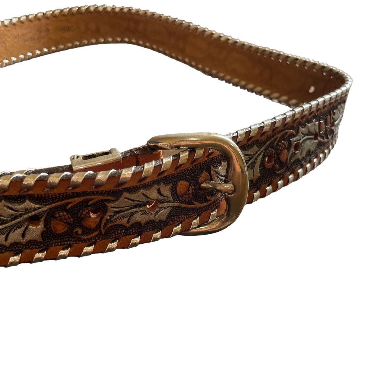 If Six Was Nine × Le Grande Bleu (L.G.B.) Kapital Style 70s Lyntone Hand Tooled Solid Leather Belt Size ONE SIZE - 6 Thumbnail