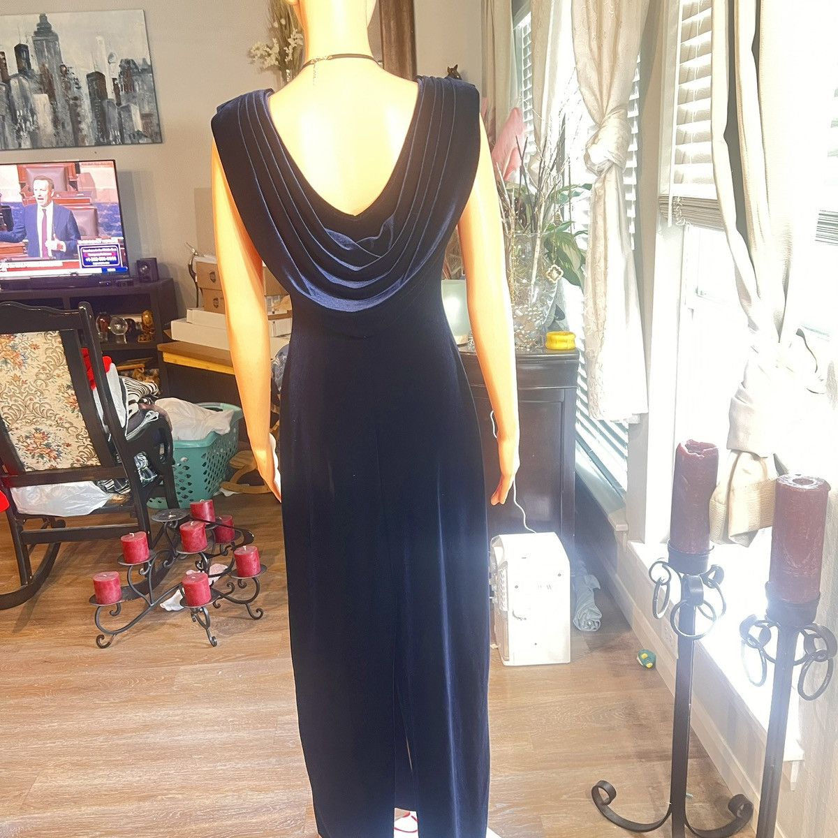 Other Elegant Blue Velvet Evening Gown Size M / US 6-8 / IT 42-44 - 2 Thumbnail