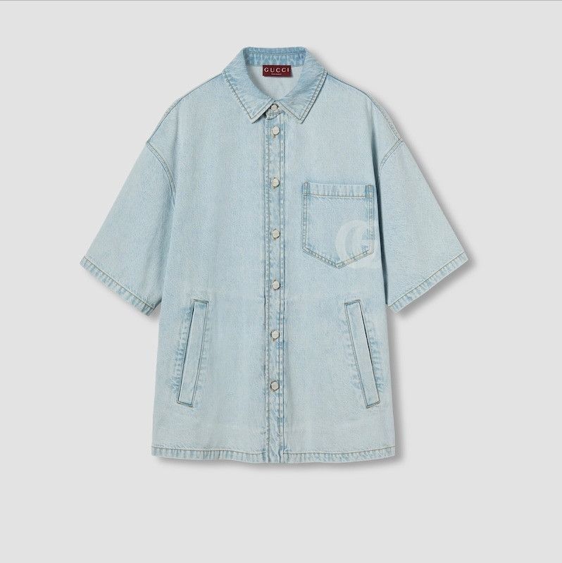 Gucci oc11z526 Lasered Denim Shirt in Light Blue Size US L / EU 52-54 / 3 - 1 Thumbnail