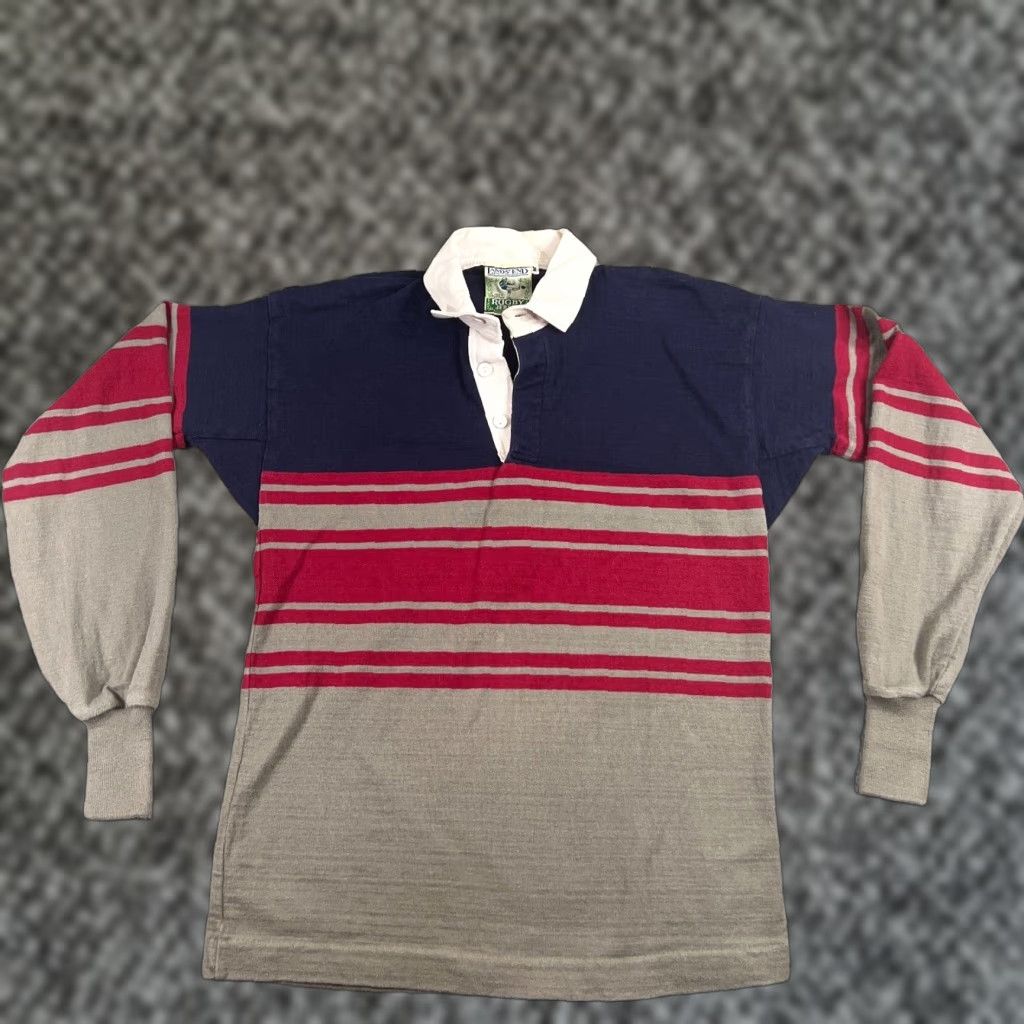 VINTAGE Lands' End Rugby Polo Shirt Men Medium Multicolor 90s USA