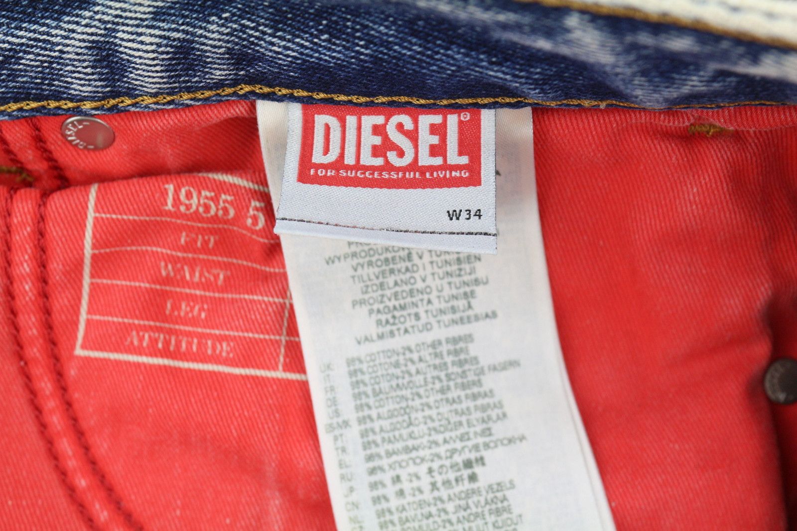 Diesel 1955 09E10 W34/L34 Blue Regular Straight Distress 85398 Size US 34 / EU 50 - 11 Thumbnail