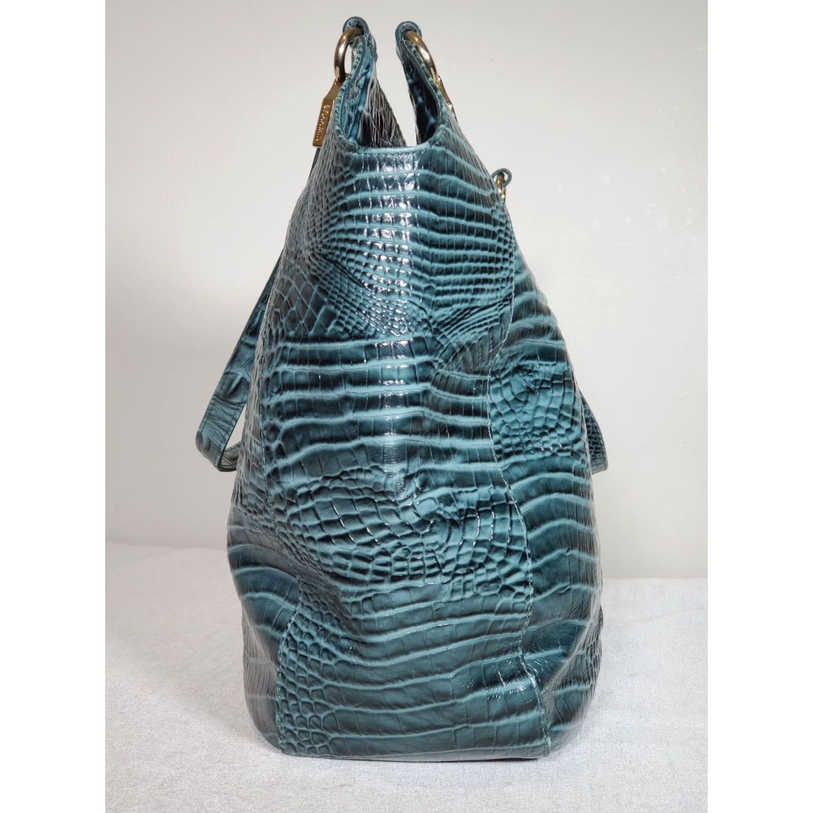 BRAHMIN Brahmin Thelma Melbourne Leather Tote Ivy Crocodile Embossed Shoulder Bag Womens Large 18W 15H 5D Gold Hardware Navy? Size ONE SIZE - 4 Thumbnail