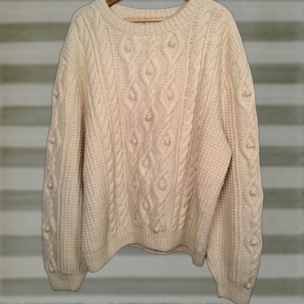 Vintage VINTAGE Aran Handknit Fisherman Sweater Men XL Natural Ivory Cable Chunky Knit Pullover Size US XL / EU 56 / 4 - 1 Thumbnail