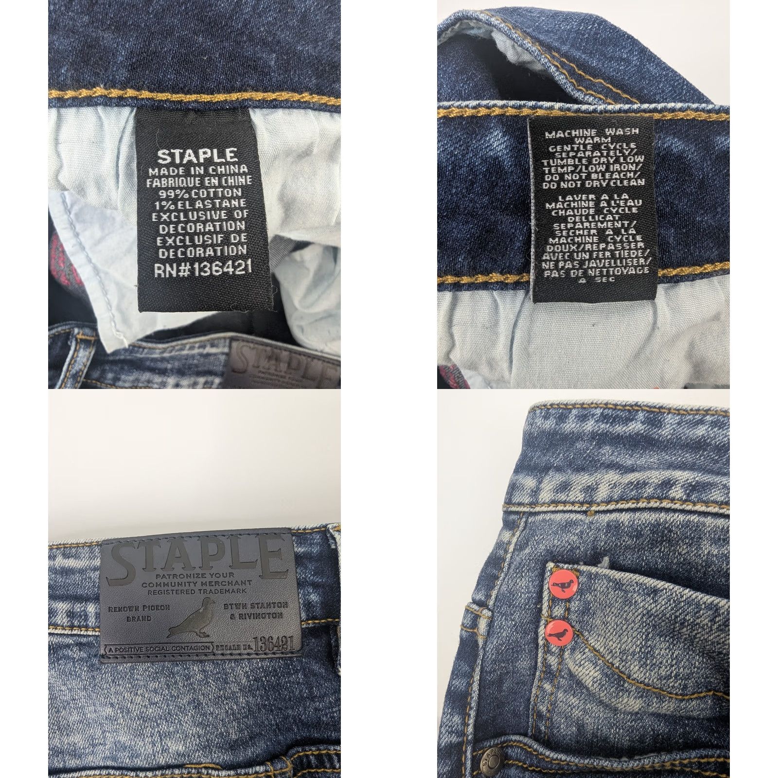 Denime Staple Pigeon Jeans Slim Denim Distressed Logo 5-Pocket Zip Cotton Elastane Men 40 Blue Regular Inseam 32 Boy Size US 40 / EU 56 - 10 Thumbnail