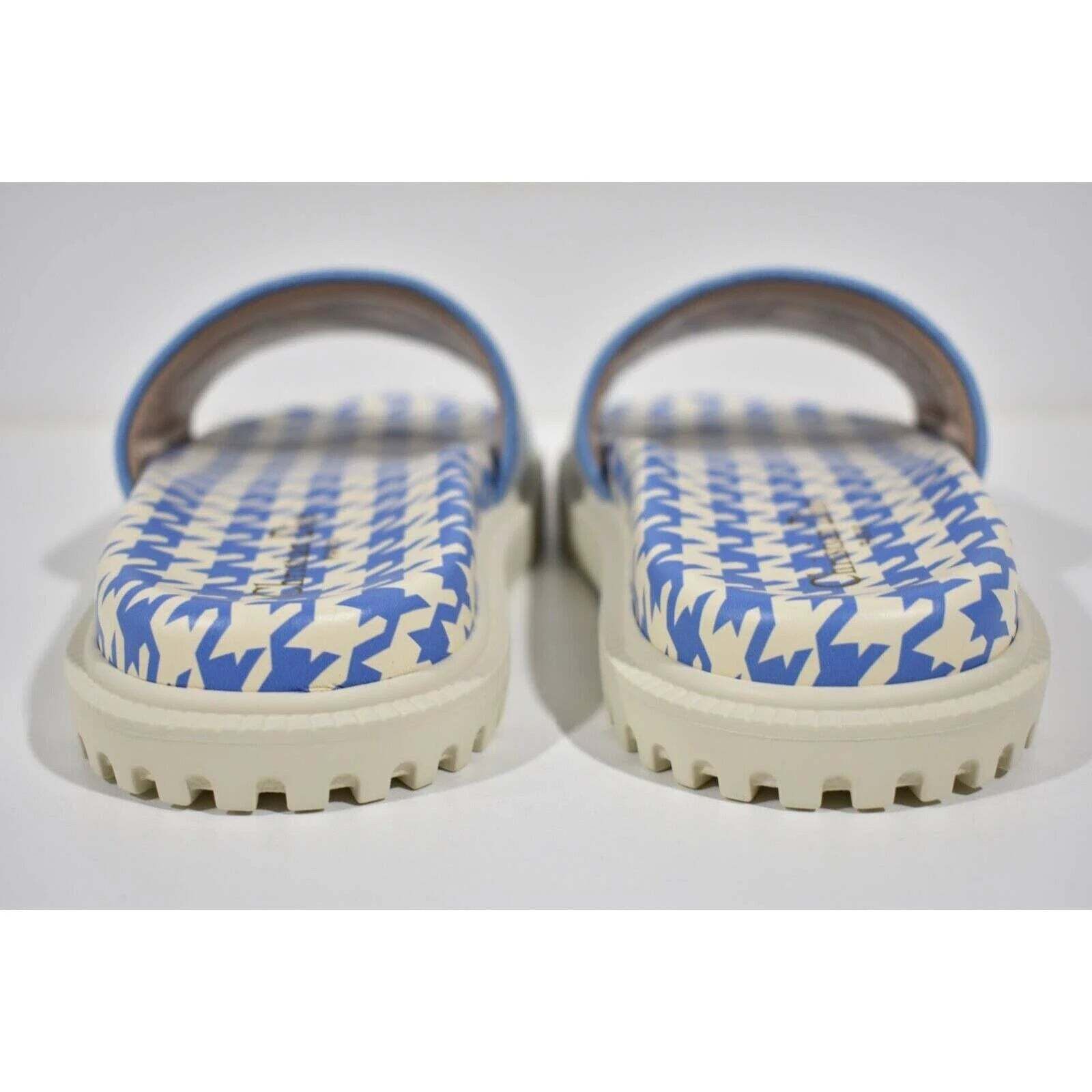 Dway White Logo Houndstooth Slide Mule Flat Flop Sandal 36