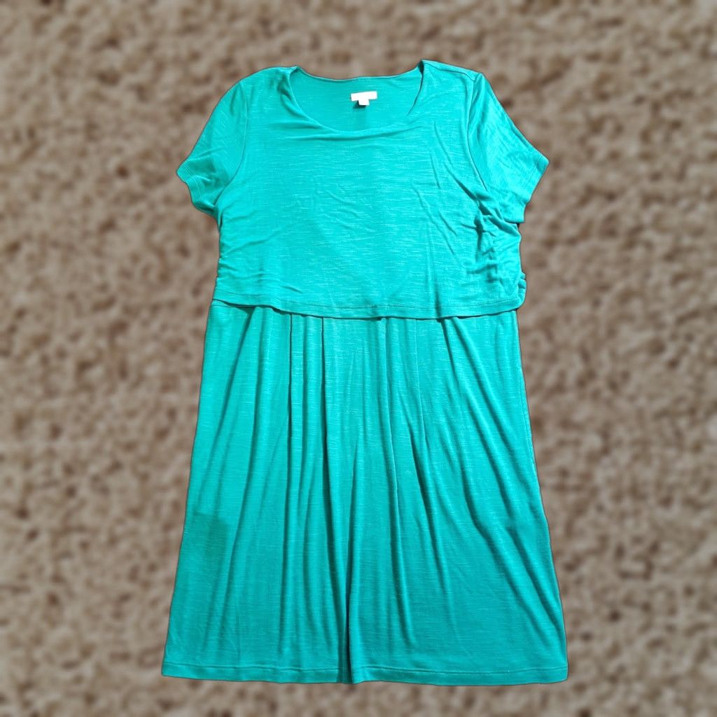 J. Jill J Jill Dress Womens Large Petite Green Stretch Short Sleeve Layered Casual Shirt Dress Size 36" / US 14 / IT 50 - 1 Thumbnail