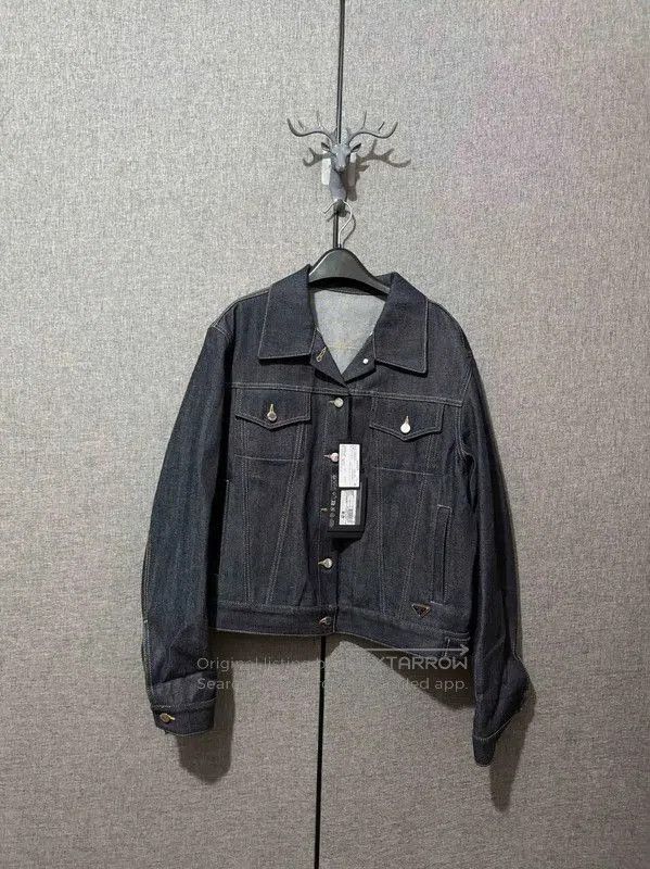 Prada Black Gray Cotton Logo Embroidered Jacket.