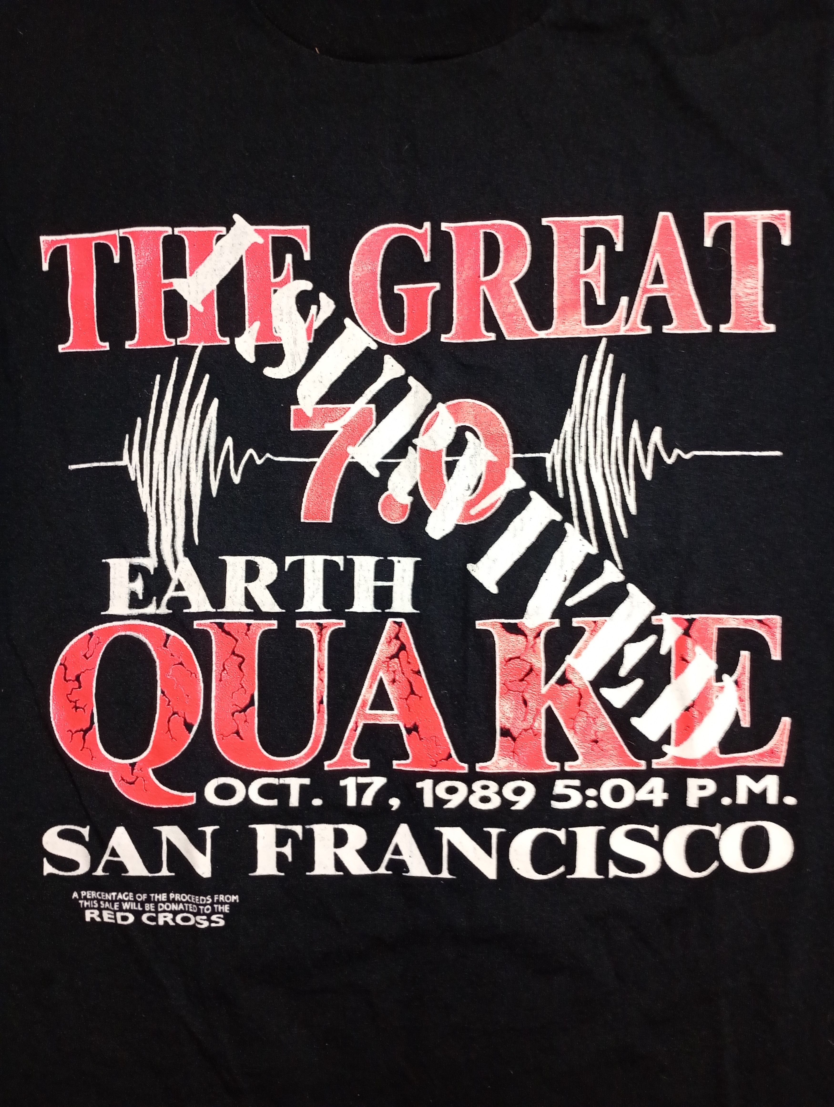 Vintage The Great 7.0 EarthQuake 7.oct.1989 Screen Stars T-Shirt Size US L / EU 52-54 / 3 - 6 Thumbnail