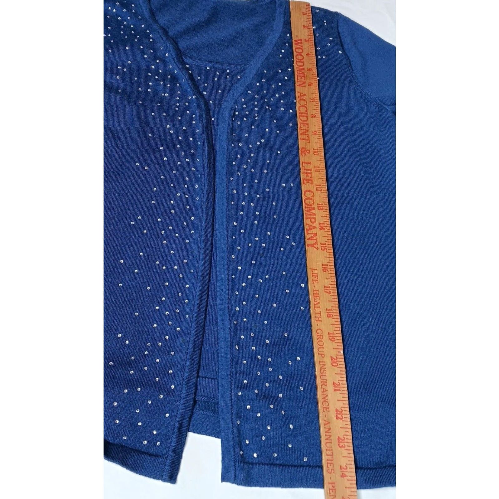 Quacker Factory Quacker Factory Cardigan Sweater Women M Blue Knit Rhinestone Bling Casual, Party/Cocktail Pullover Open Front Cardigan Flaps Attached Size M / US 6-8 / IT 42-44 - 4 Thumbnail
