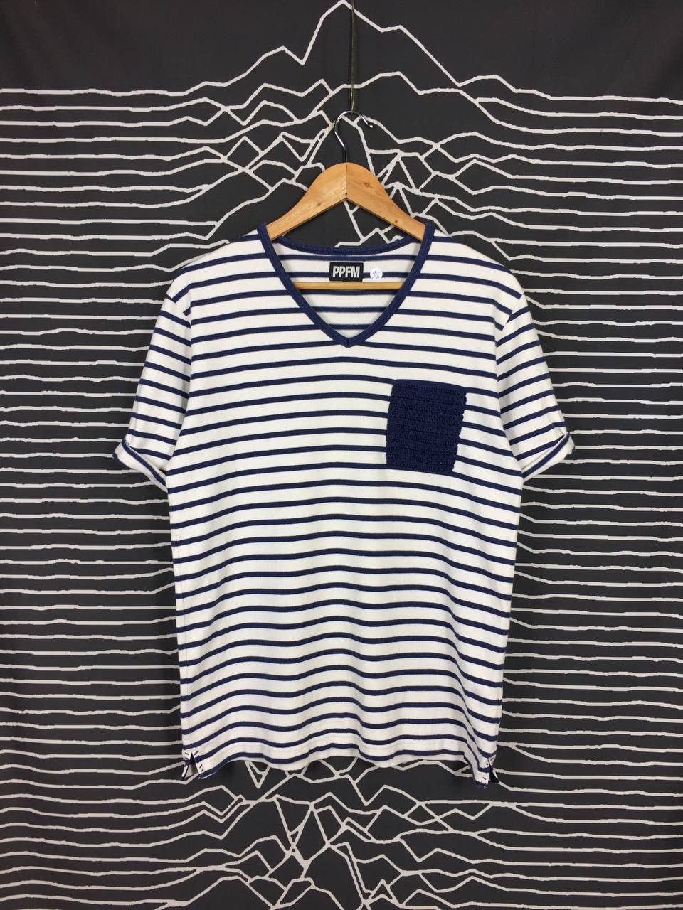 Japanese Brand × PPFM Vtg PPFM Japanese Brand Casual Striped V-Neck Tee Size US M / EU 48-50 / 2 - 1 Thumbnail