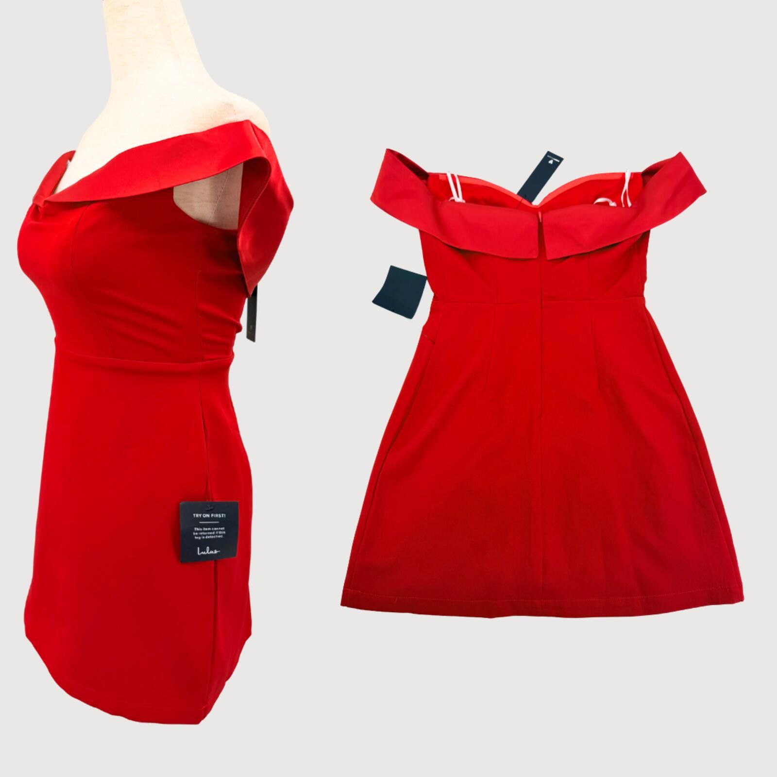 Lulus Lulus Red Off Shoulder Mini Dress Bodycon NWT XS Size XS / US 0-2 / IT 36-38 - 3 Thumbnail