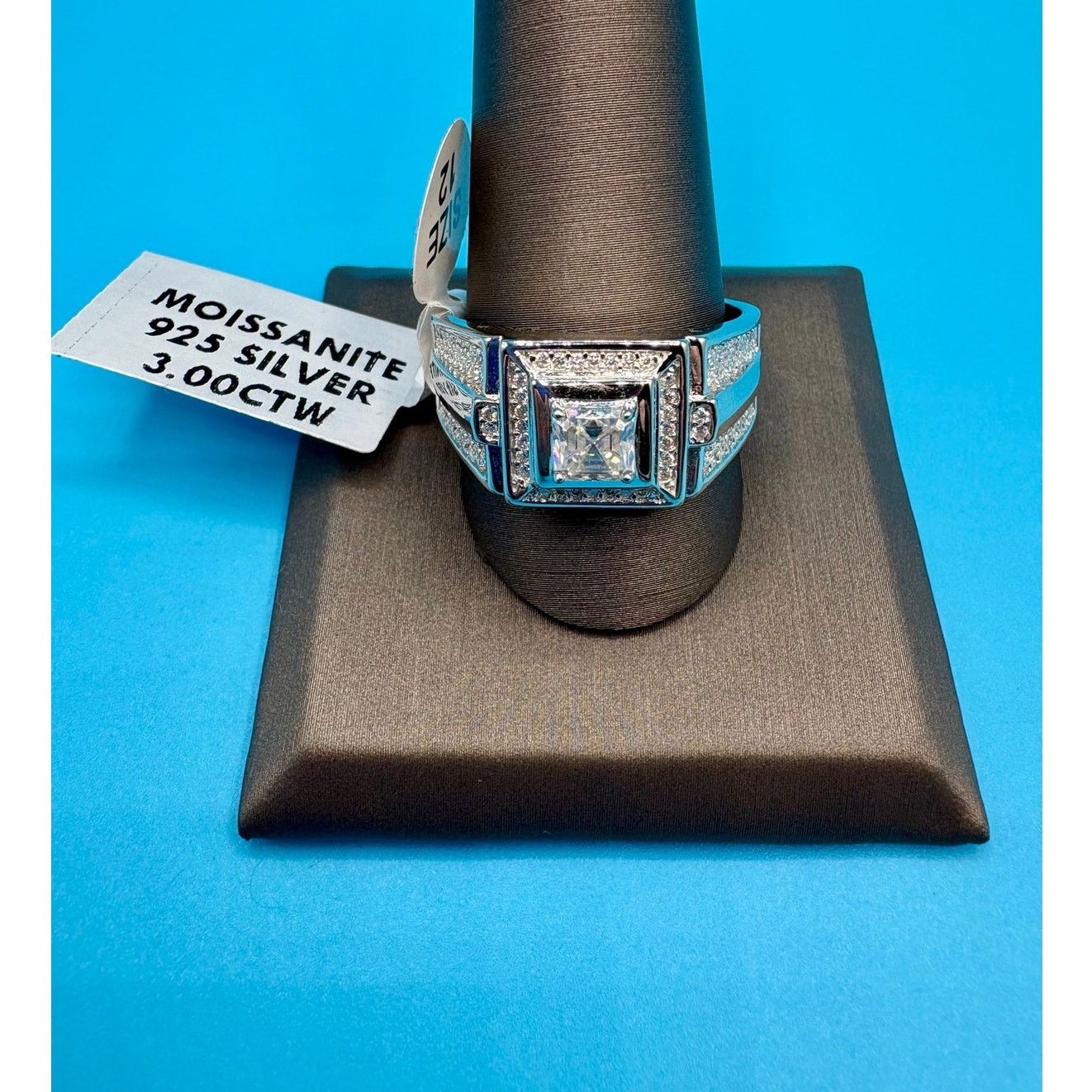 Jewelry Sz. 12 - 3ct Moissanite Stamped 925 Sterling Silver Men Ring Size ONE SIZE - 1 Thumbnail