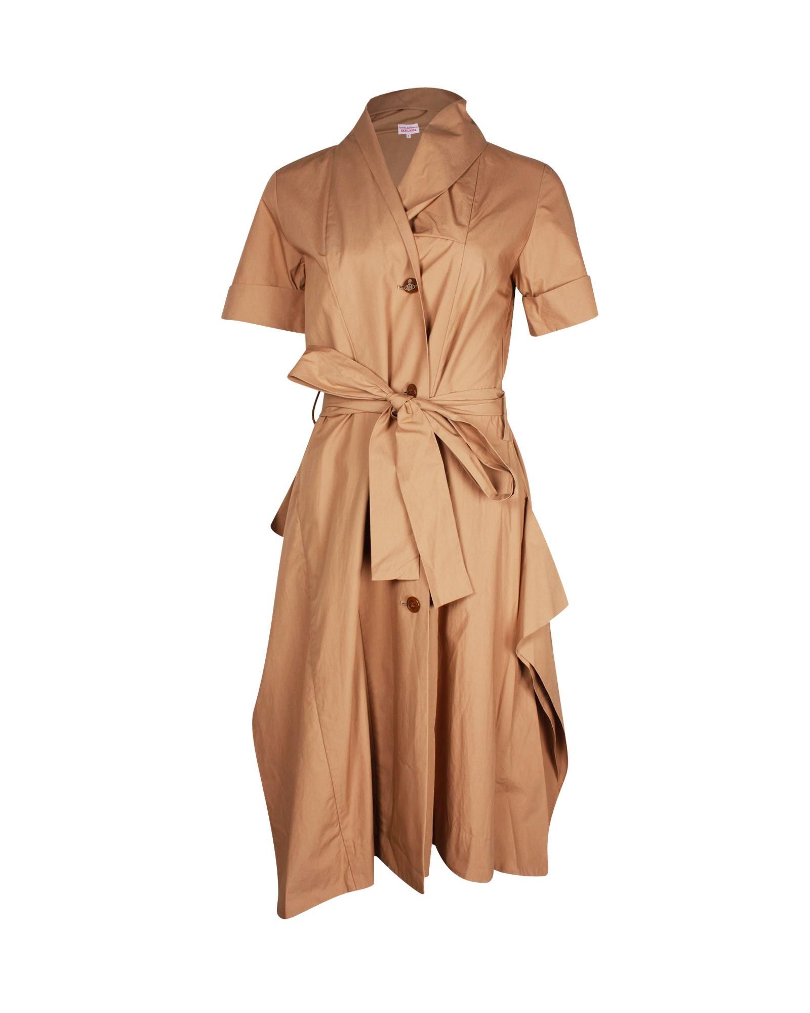 image of Asymmetric Buttoned Brown Cotton Dress By Vivienne Westwood, Women's (Size Medium)