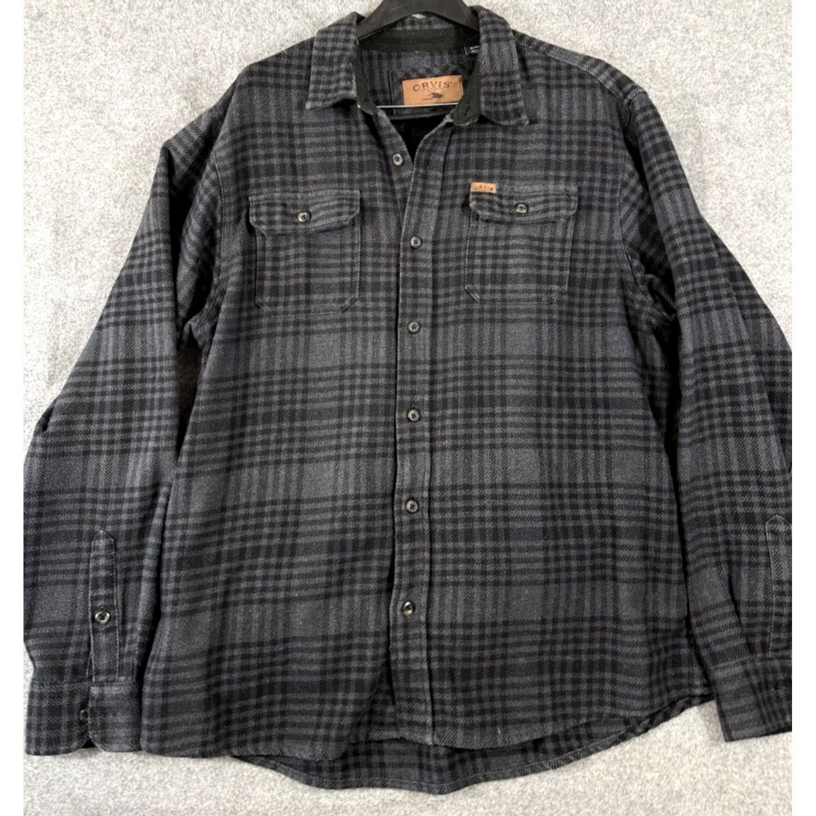 Orvis Orvis Shirt Jacket Mens XL Gray Flannel Plaid Button Up Long Sleeve Flap Pocket Outdoor Size US XL / EU 56 / 4 - 3 Thumbnail