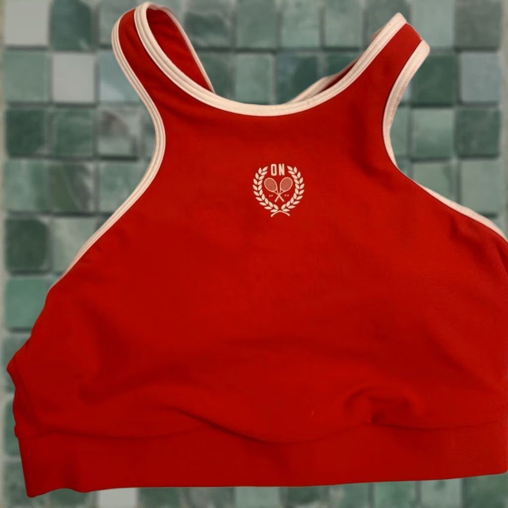 Old Navy Old Navy PowerSoft Racerback Bra Medium Support Sz M Red/White Tennis Size ONE SIZE - 1 Thumbnail