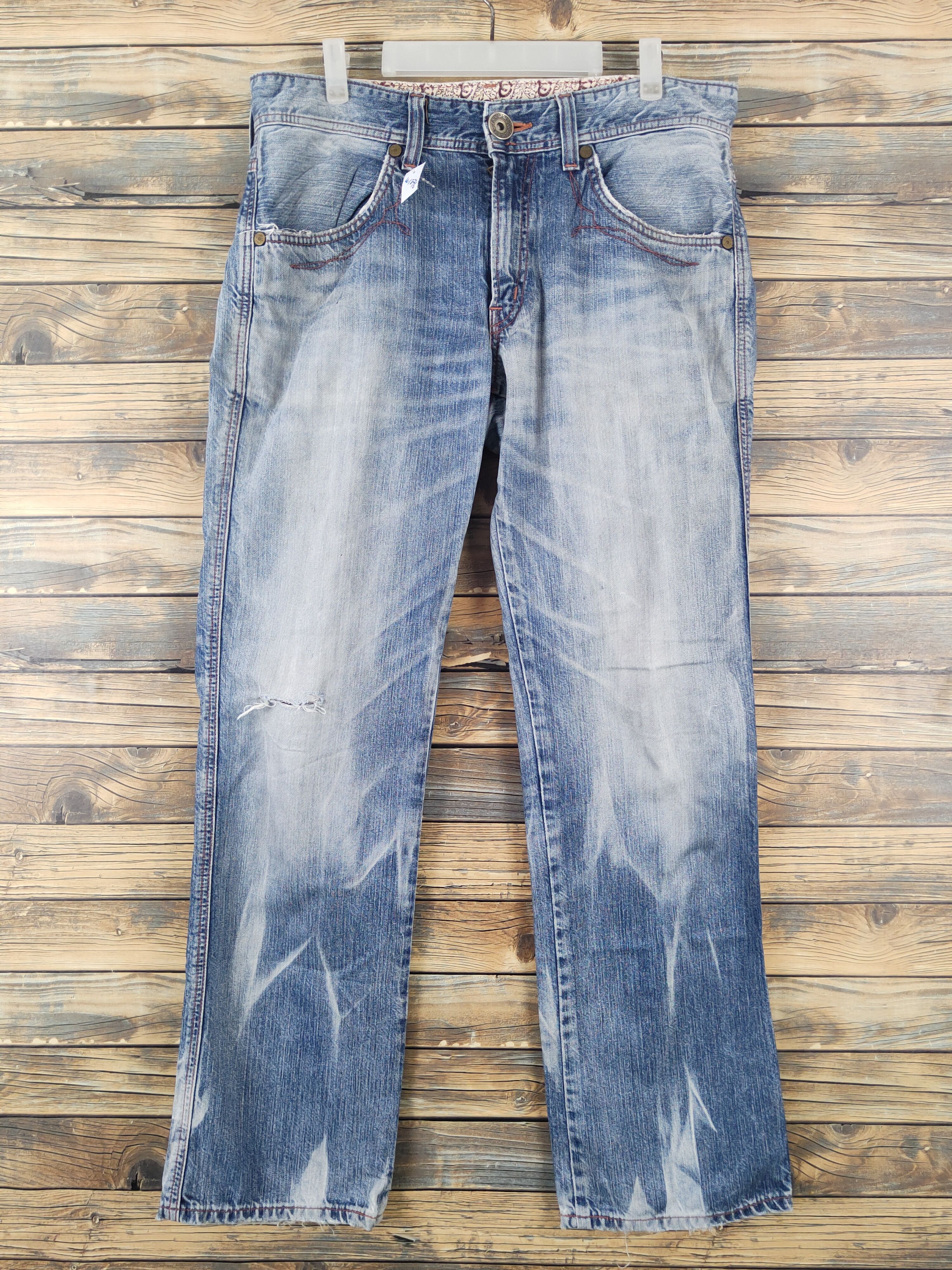 Edwin Edwin 503 Blue Distressed Ripped denim Jeans #W1876 Size US 35 - 1 Thumbnail