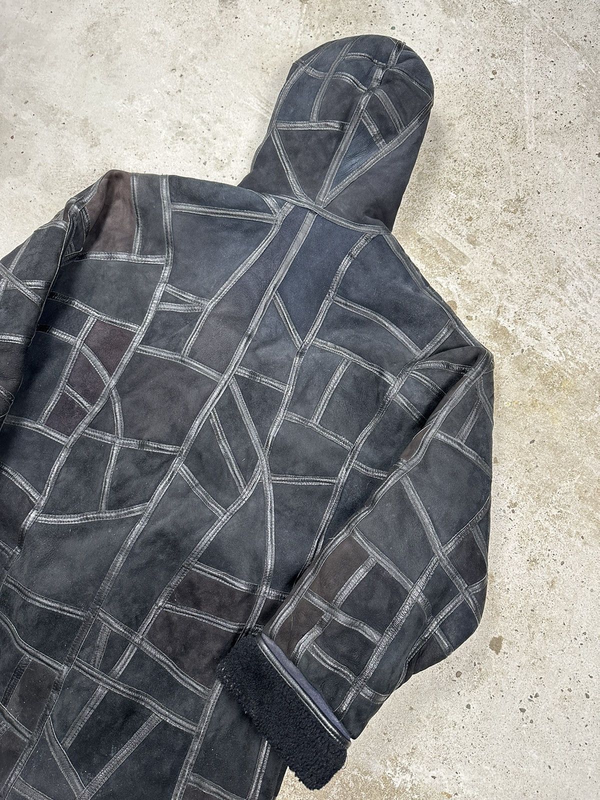 Leather × Vintage ‼️ Vintage 90s Black Leather Patchwork Coat Jacket Hooded Size US L / EU 52-54 / 3 - 14 Thumbnail