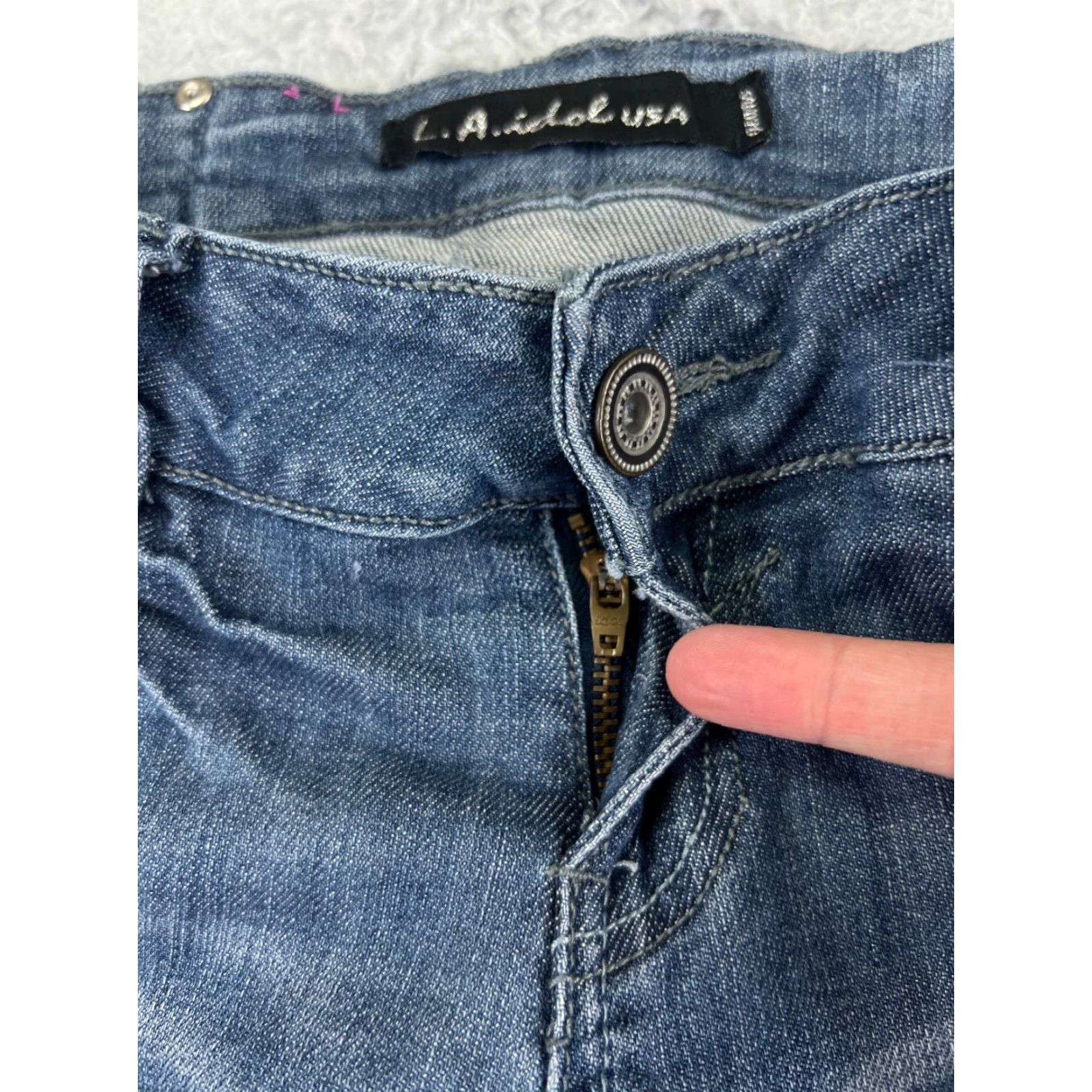 Denime LA Idol Jeans Women Blue Denim Bootcut 24x29 Cotton Embroidered Low Rise 3-Pocket Stretch Regular 5-Pocket Size 26" / US 2 / IT 38 - 5 Thumbnail