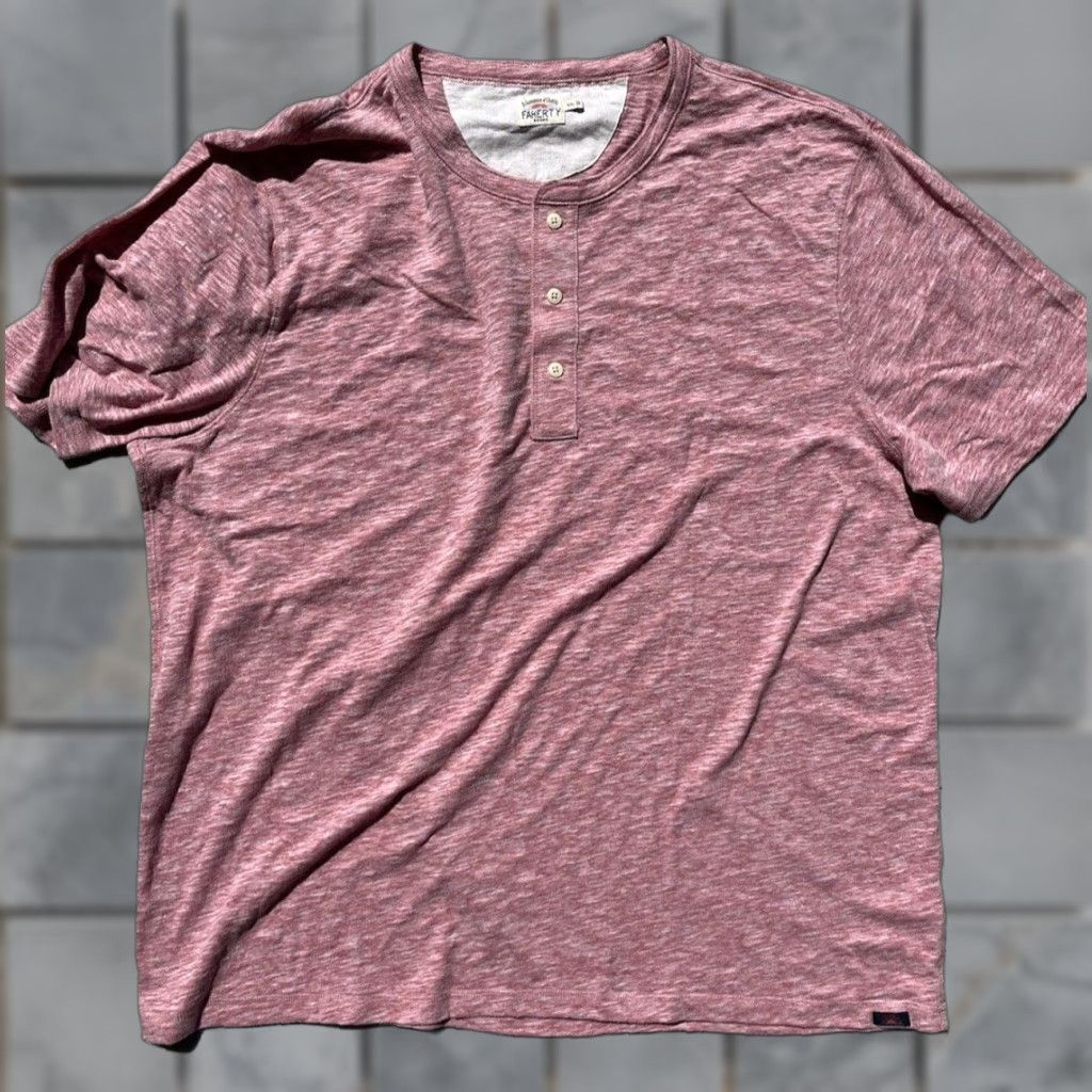 Faherty Faherty T-Shirt Henley Pink Solid 2XL City Preppy Casual Beach Oversized Mens Shirt Size US XXL / EU 58 / 5 - 1 Thumbnail