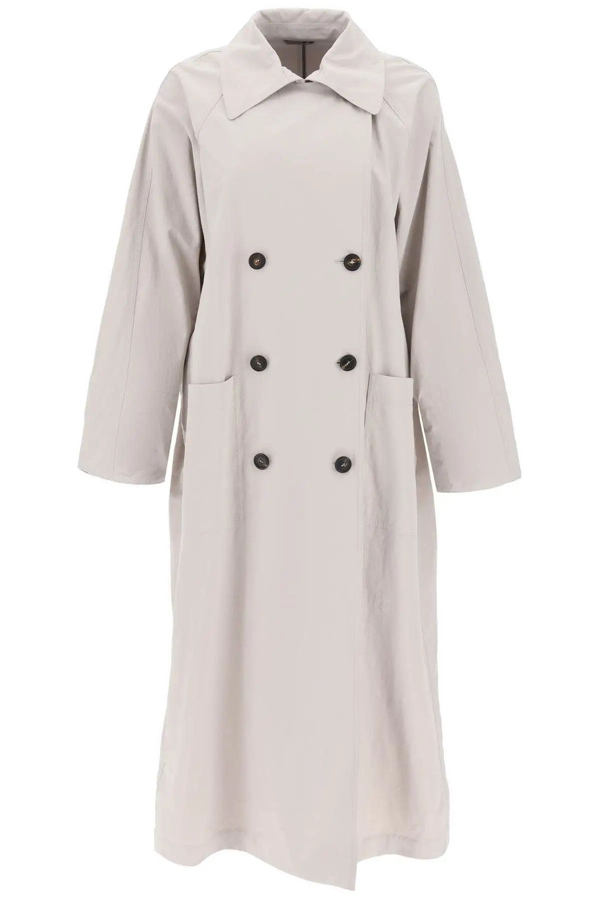 Image of Brunello Cucinelli O1S22I1N0424 Double-Breasted Trench Coat In Grey, Women's (Size XS)