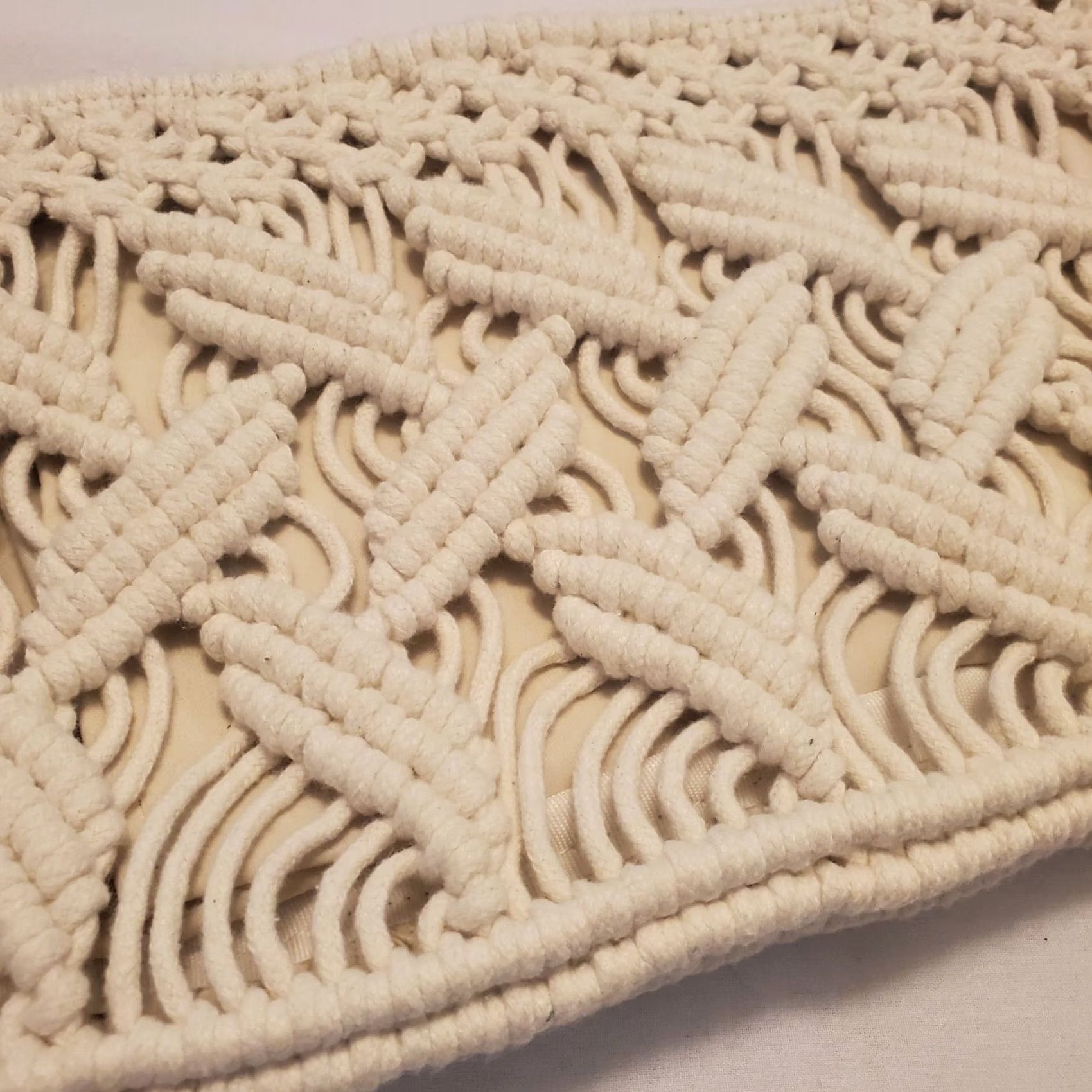 Vintage INC International Concepts White Macrame Faux Leather Wristlet Purse Hand Bag Clutch Womens Medium Brown Leather Wrist Strap Zip Bag Size ONE SIZE - 5 Thumbnail