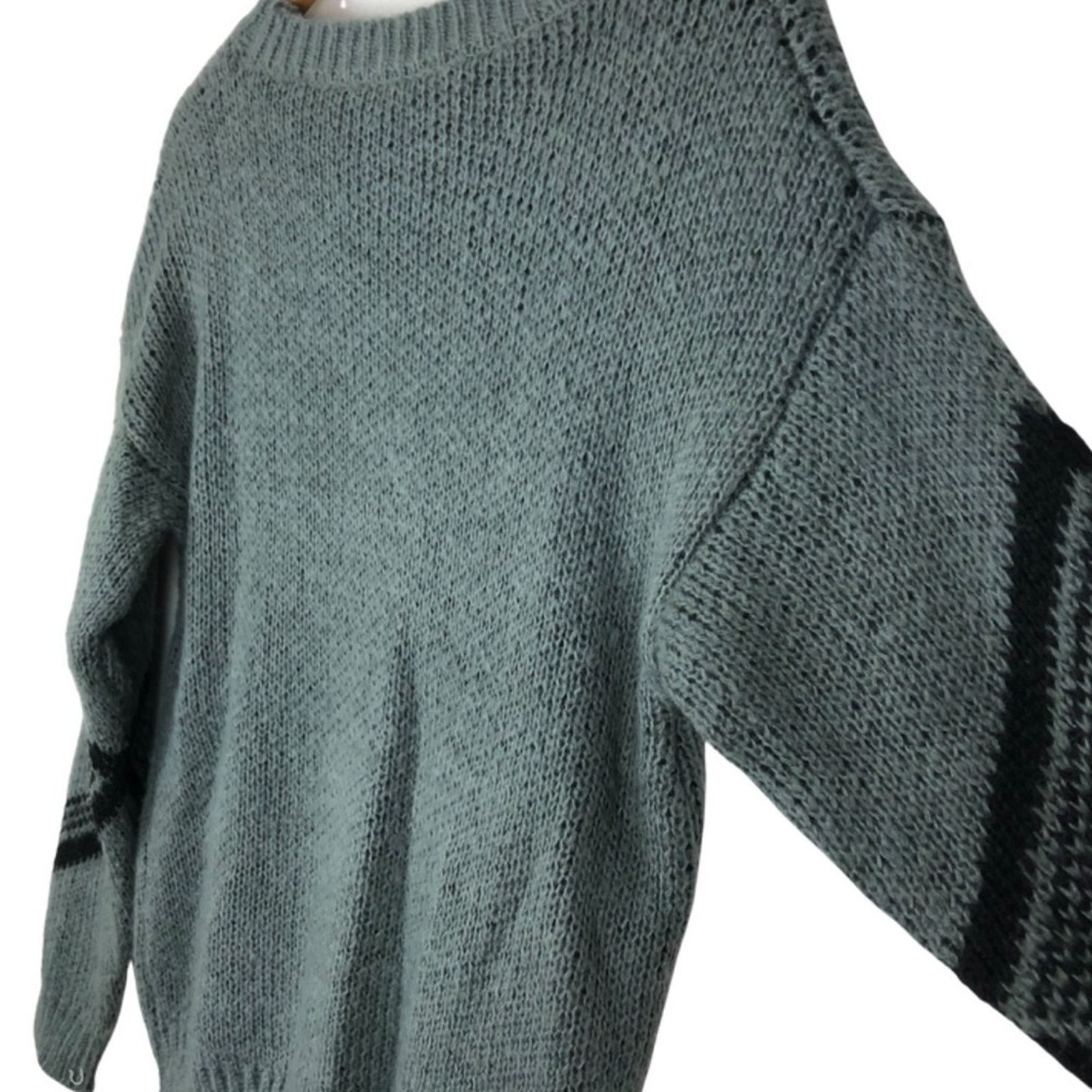 Other Handmade Knit Women’s Grey Geometric Retro Pullover Sweater Size L / US 10 / IT 46 - 10 Thumbnail