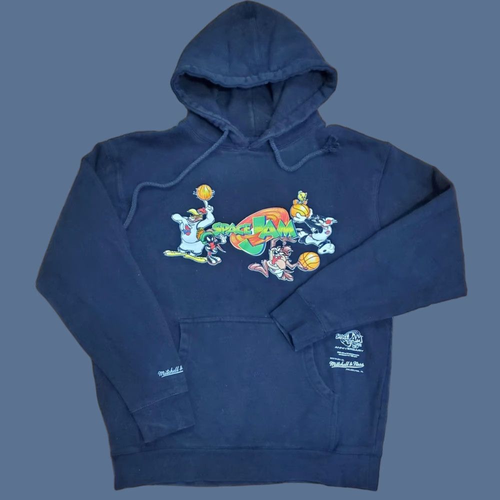 Mitchell & Ness VINTAGE Mitchell & Ness Hoodie Mens M Black Space Jam 25th Anniversary Looney Tunes Graphic Print Embroidered Logo Kangaroo Pocket Drawstring Hooded Size US M / EU 48-50 / 2 - 1 Thumbnail