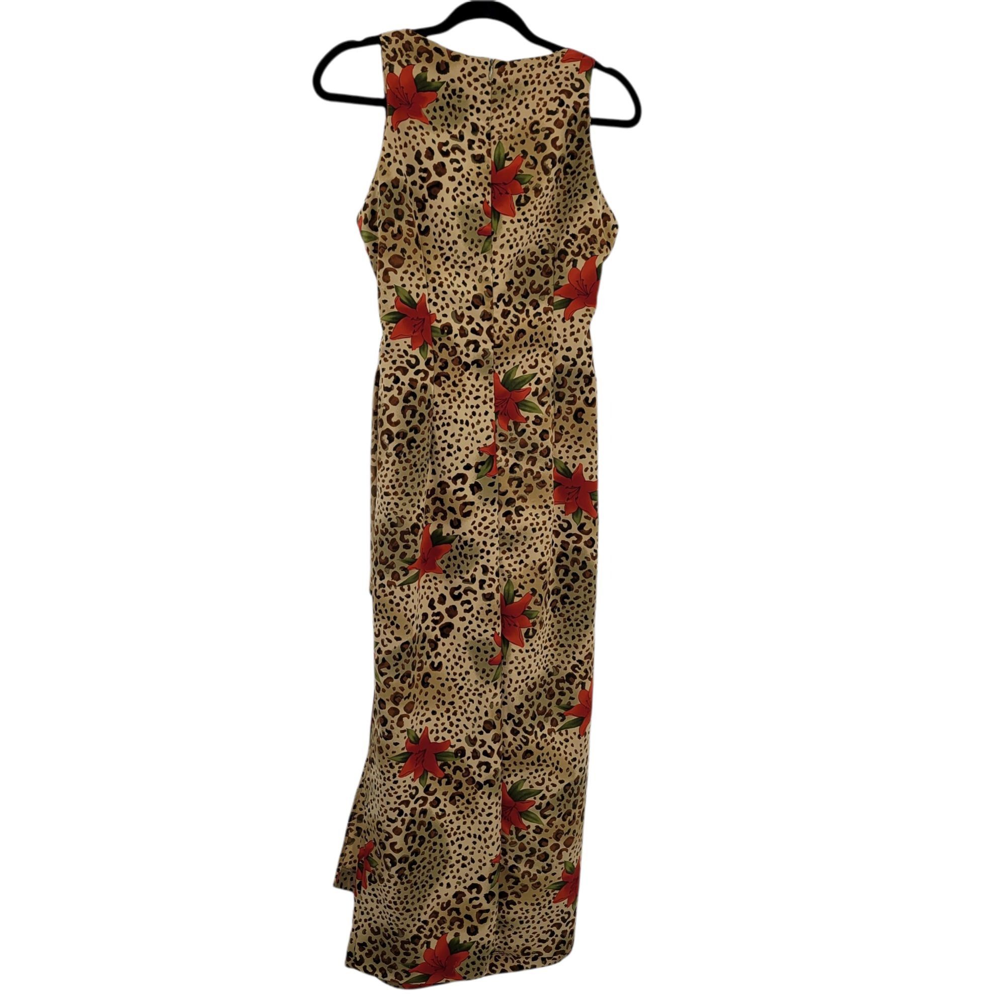Vintage Vtg Holiday Hostess Maxi Dress Sz M Tan Leopard Red Lily Sid Size M / US 6-8 / IT 42-44 - 7 Thumbnail