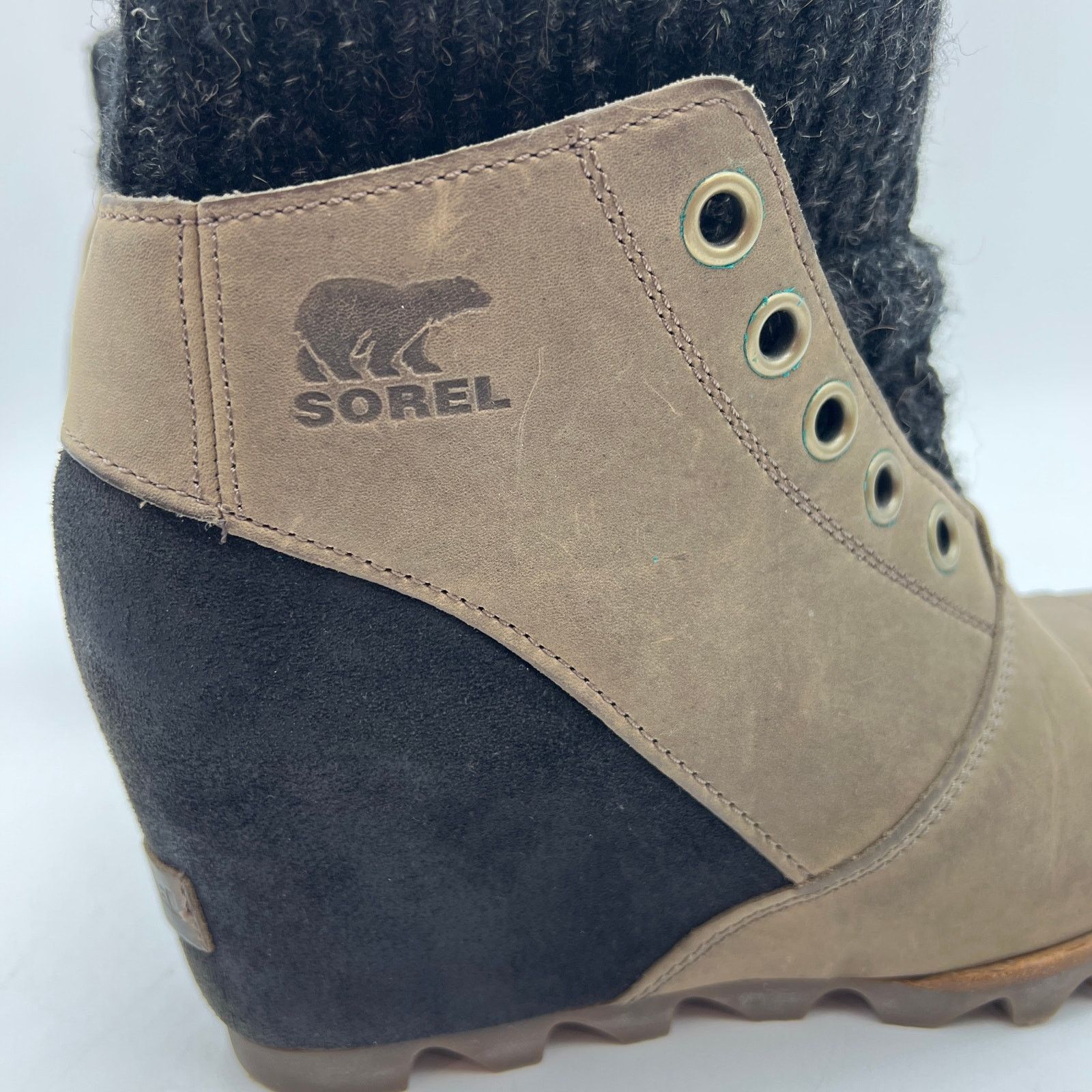 Sorel Joanie Sweater Wedge Ankle Bootie Leather Boots