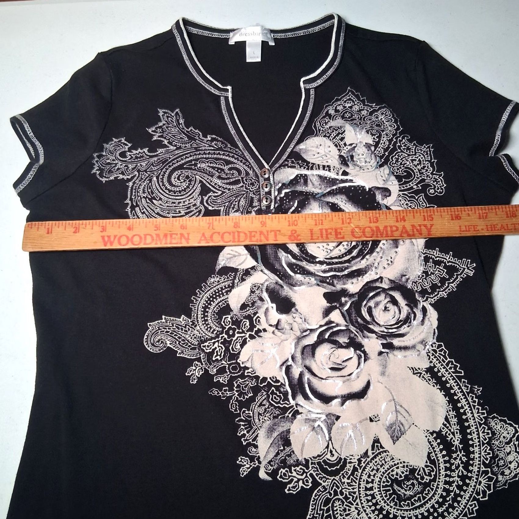 Vintage VINTAGE Dressbarn Shirt Women L Black Cap Sleeve Studded Roses Y2K Size L / US 10 / IT 46 - 5 Thumbnail