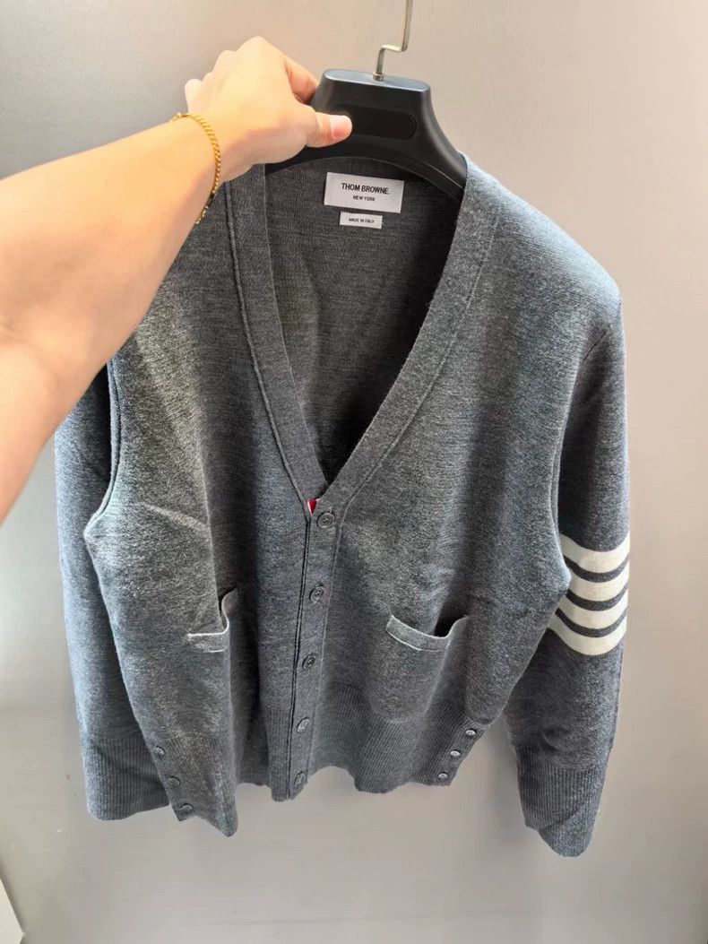 Thom Browne Thom Browne Grey classic four-striped single-breasted long- Size US XL / EU 56 / 4 - 1 Thumbnail