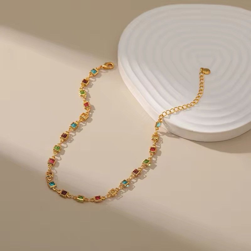 Jewelry Square Wrapped Colored Zircon Anklet Size ONE SIZE - 4 Thumbnail