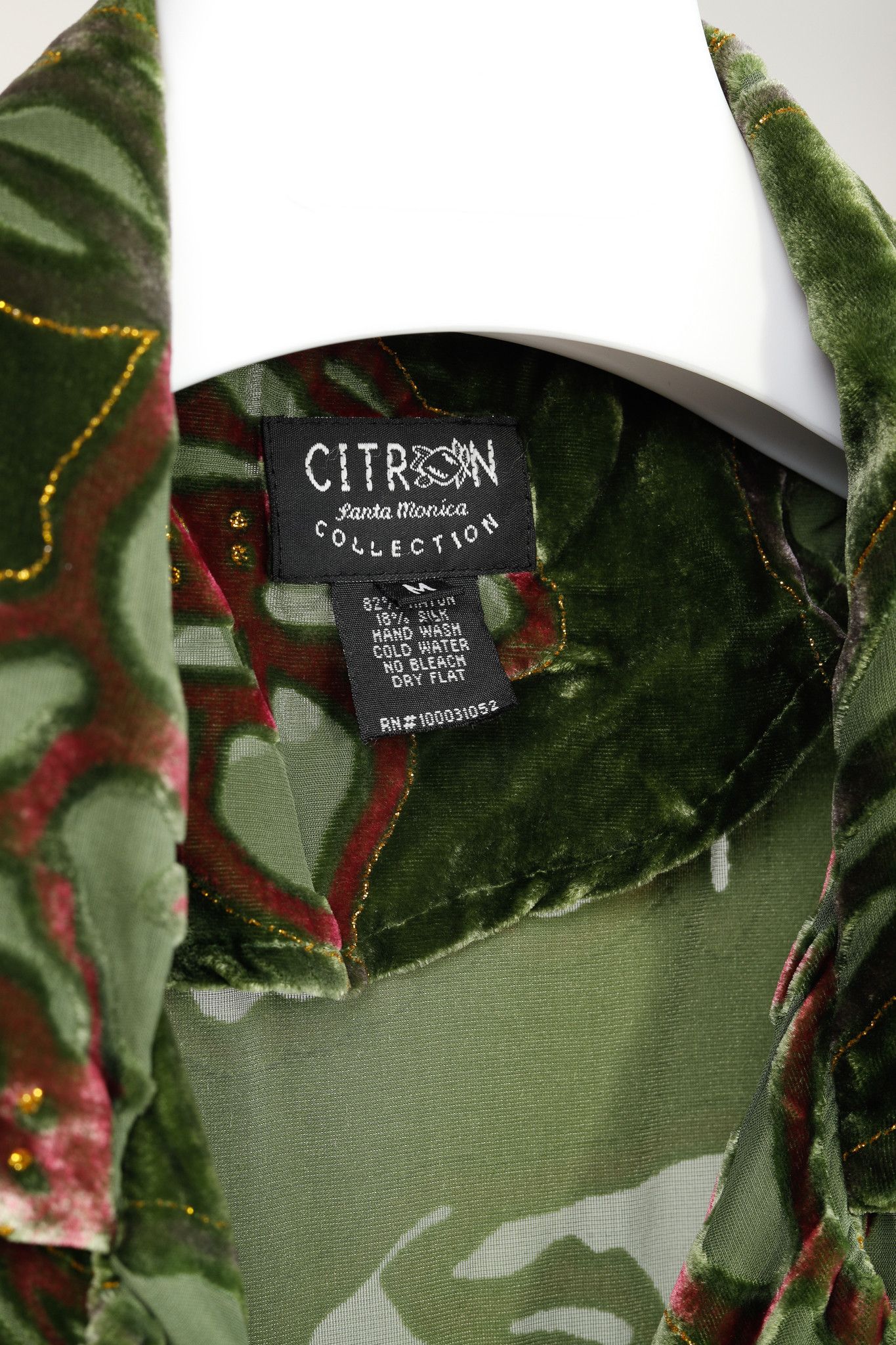Citron Santa Monica Floral-Burnout Velvet Buttoned Shirt