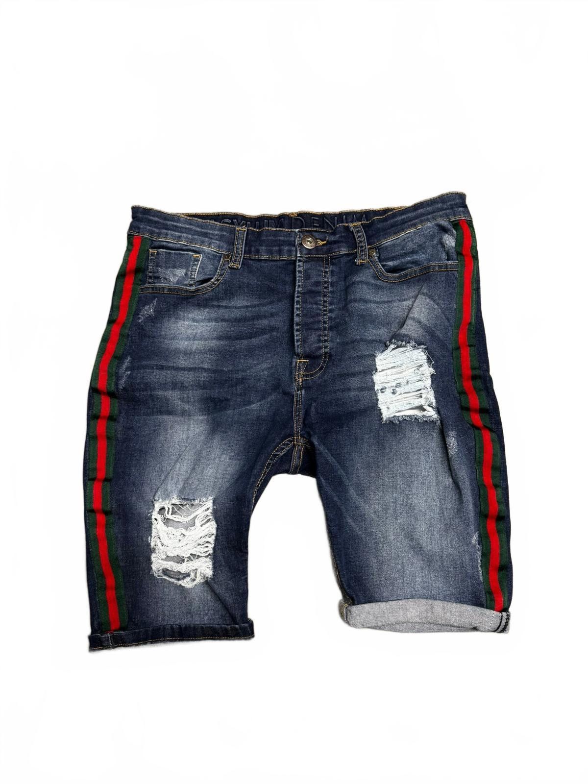 Designer Stylish Asylum Denim Distressed Denim Shorts with Stripes Size US 34 / EU 50 - 2 Thumbnail