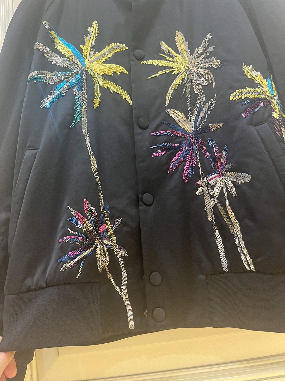 Valentino Viscose Bomber Jacket With Sequin Embroidered Palm trees Size US M / EU 48-50 / 2 - 20 Thumbnail