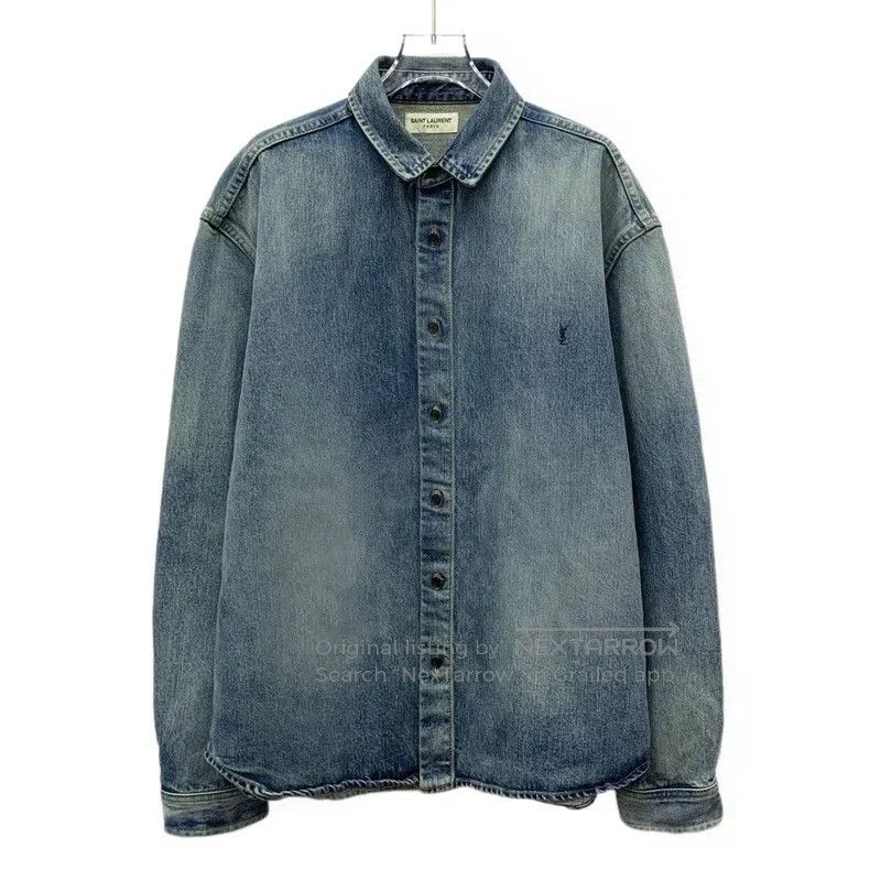 Saint Laurent Paris Saint Laurent Paris Blue Logo Embroidered Washed Distresse Size US XL / EU 56 / 4 - 1 Thumbnail