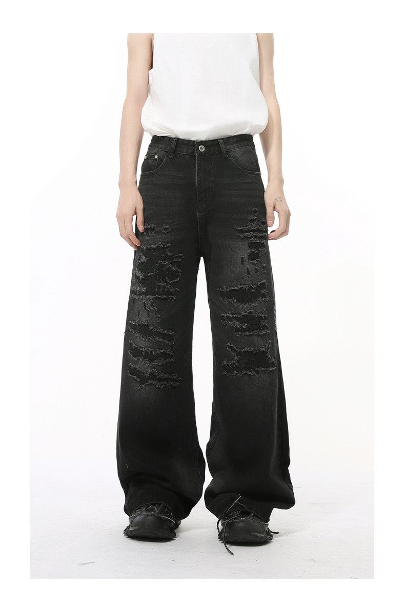 Japanese Brand × Jean Street washed distressed loose versatile wide-leg jeans Size US 32 / EU 48 - 1 Thumbnail