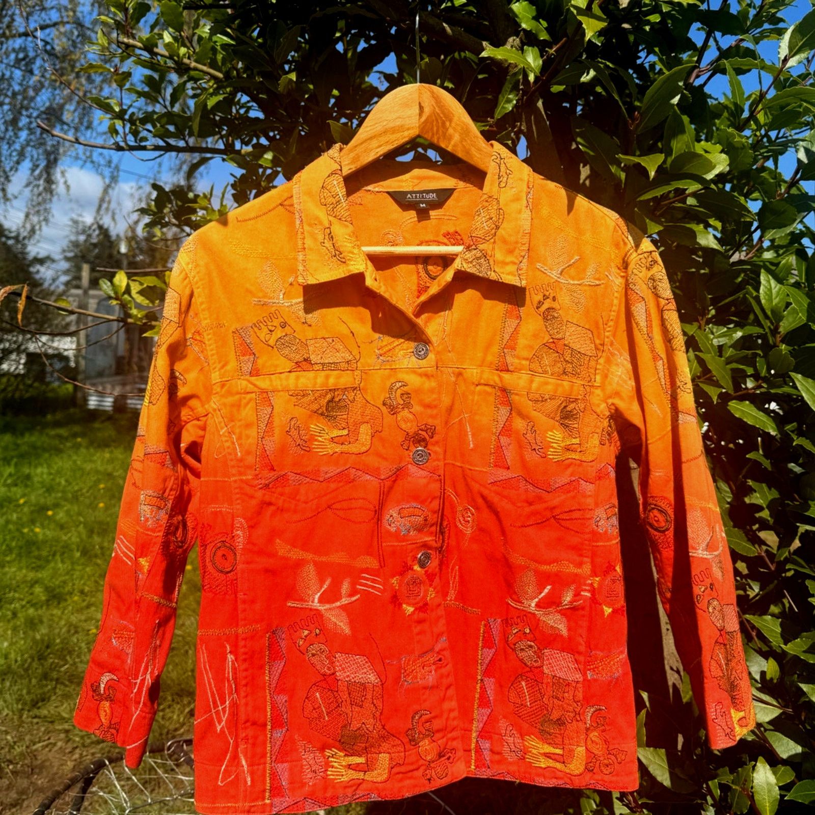 Vintage Vtg. '00s Folk Art Embroidered Orange Button-Up Size M / US 6-8 / IT 42-44 - 4 Thumbnail
