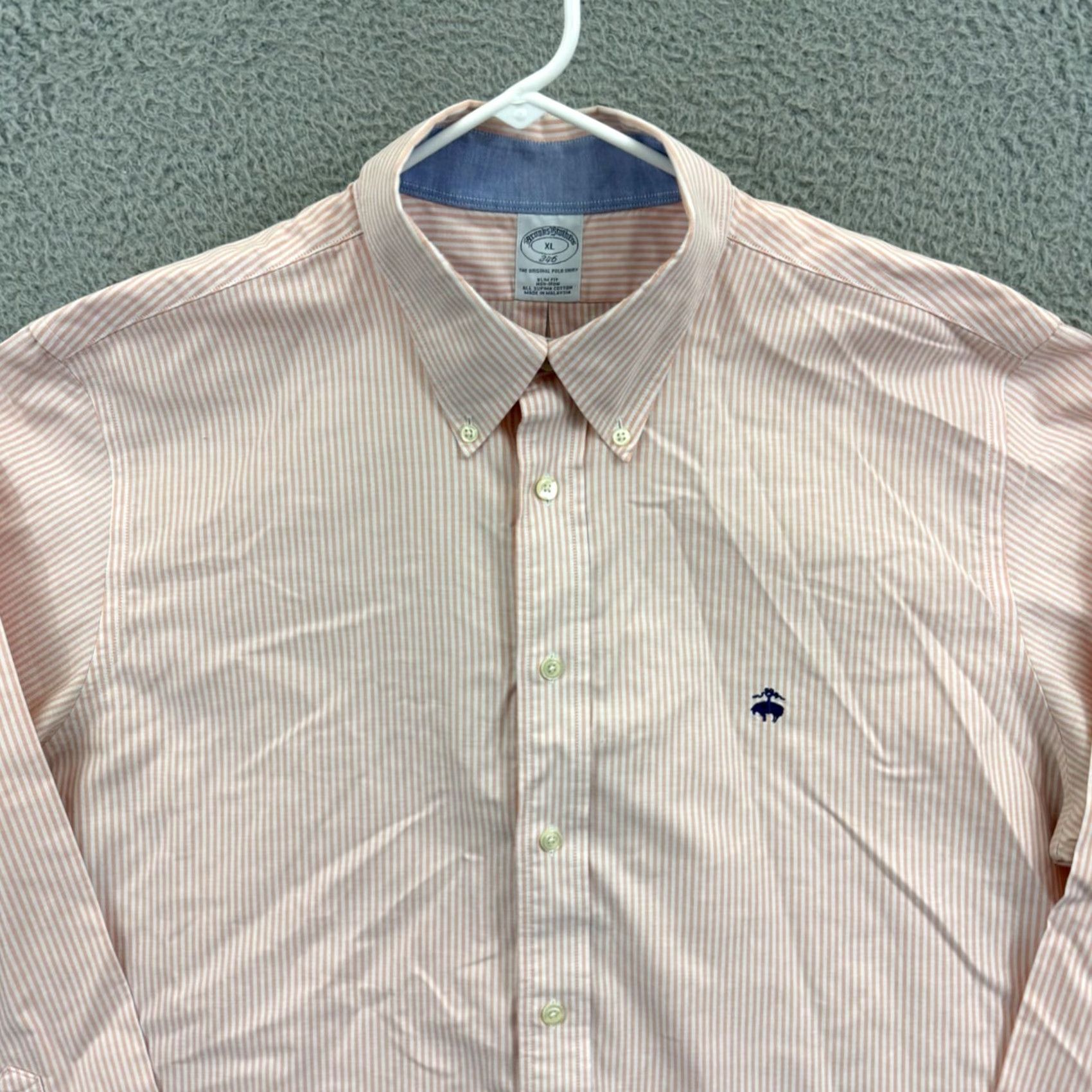 Brooks Brothers Brooks Brothers Shirt Men's XL Salmon Striped Supima Oxford Button Long Sleeve Size US XL / EU 56 / 4 - 3 Thumbnail