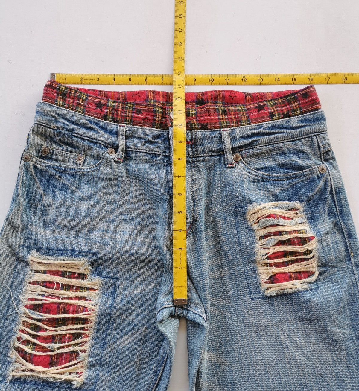 Japanese Brand Unbrand Double Waist Tartan Patch Denim Jeans Size US 32 / EU 48 - 8 Thumbnail