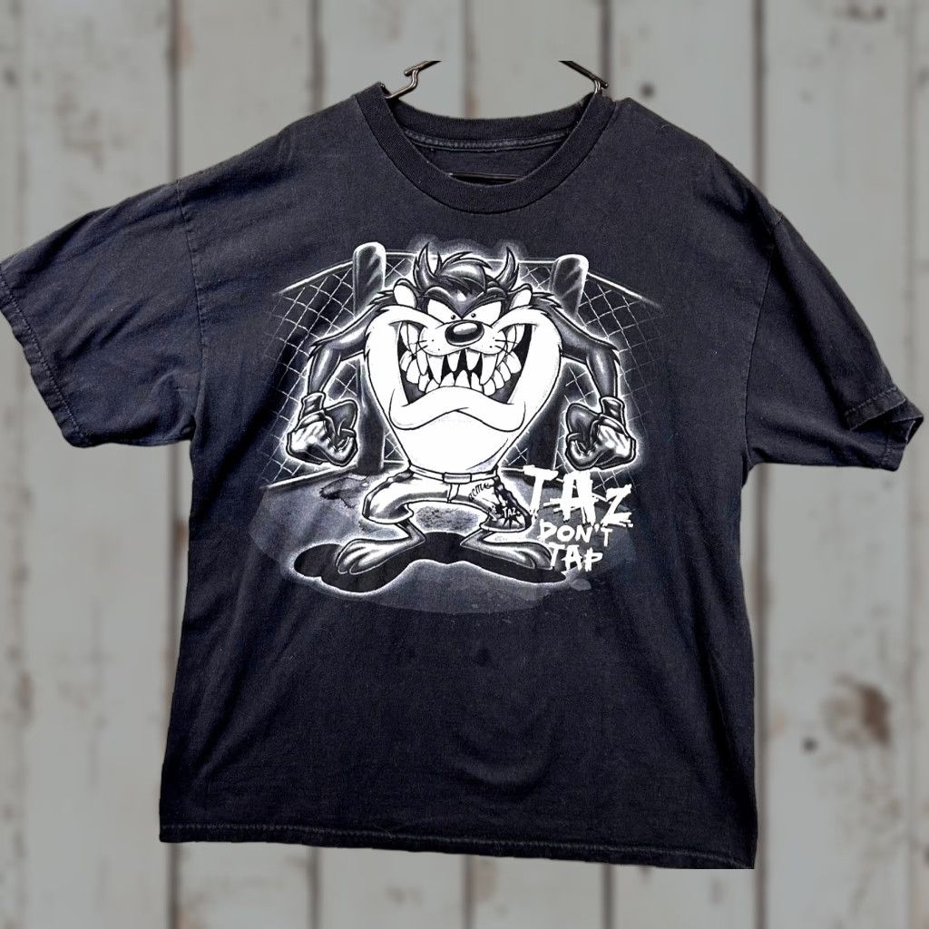Vintage Taz Don't Tap Mens XL MMA Acme Tasmanian Devil Cotton Tee Animation Cartoon Taz Don't Tap Tee Mens XL Cotton Tee Black Size US XL / EU 56 / 4 - 1 Thumbnail