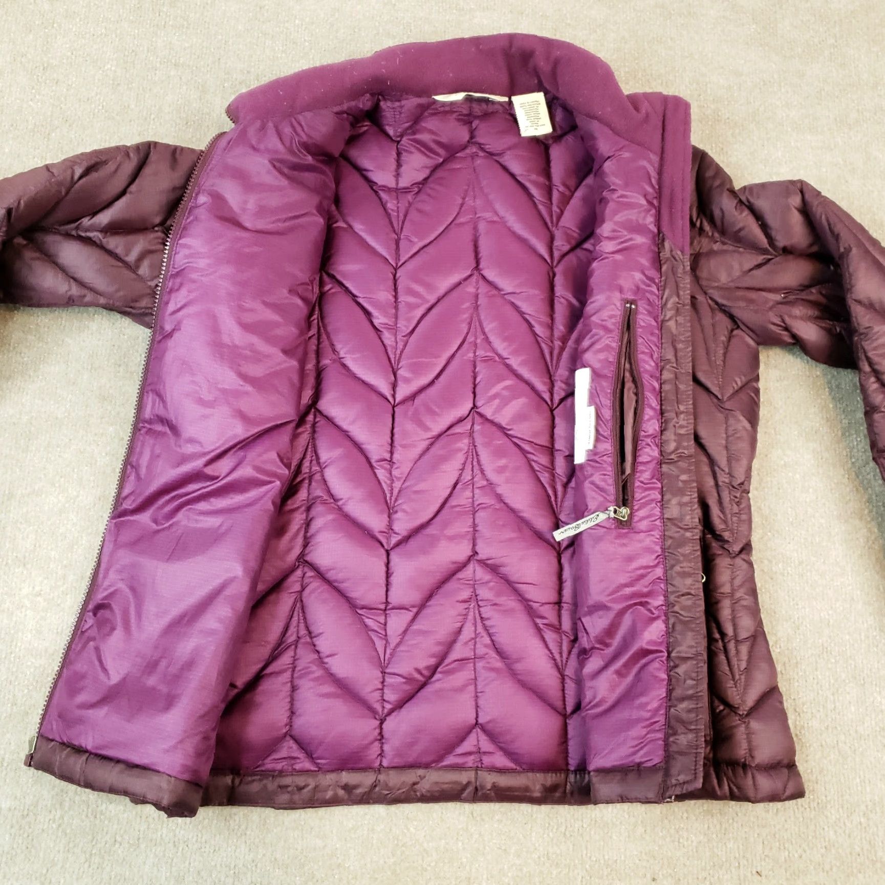 Eddie Bauer Jacket Women Medium Purple Down Puffer Full Zip Mock Neck Winter 700