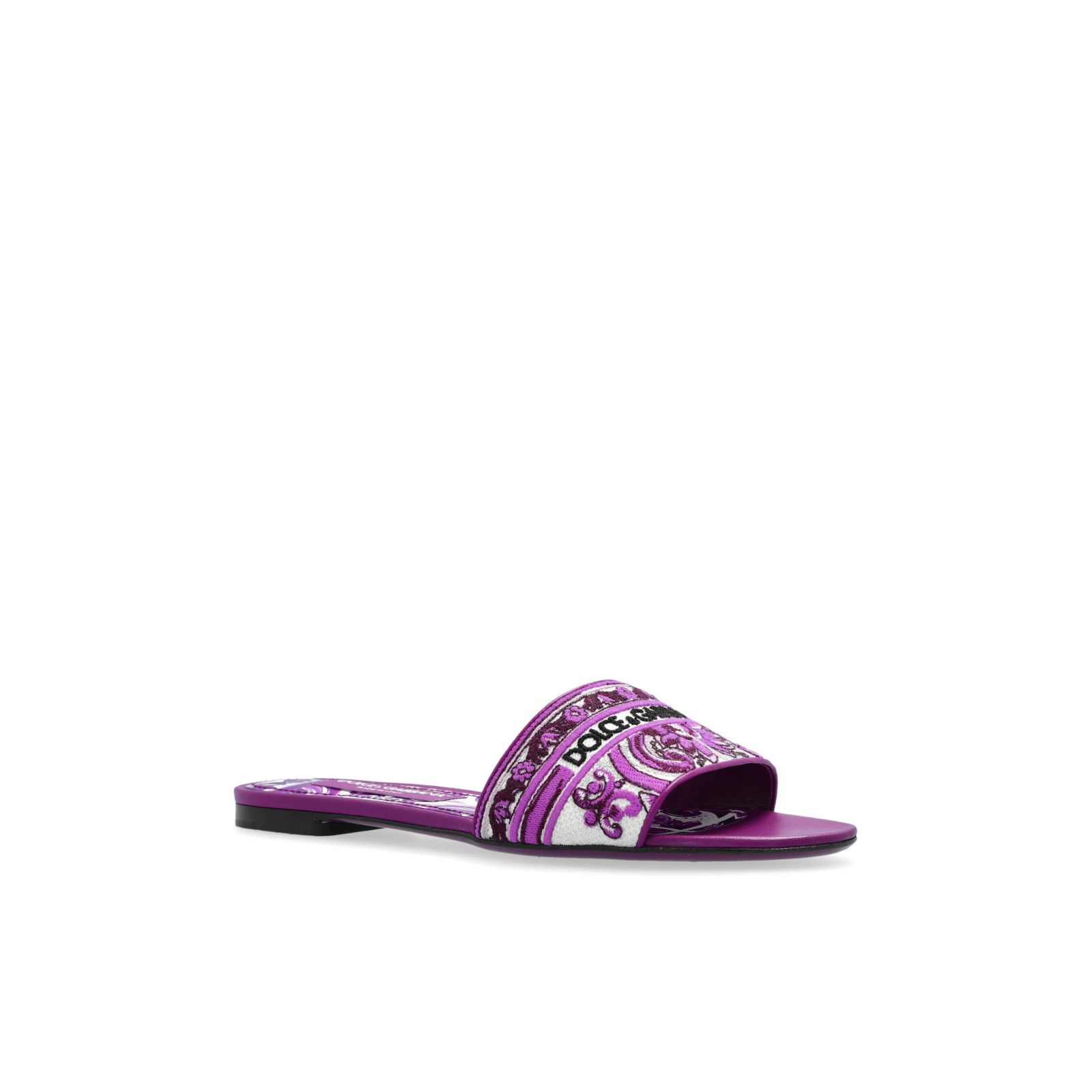 DOLCE&GABBANA Majolica Purple White Slides New & Authentic (